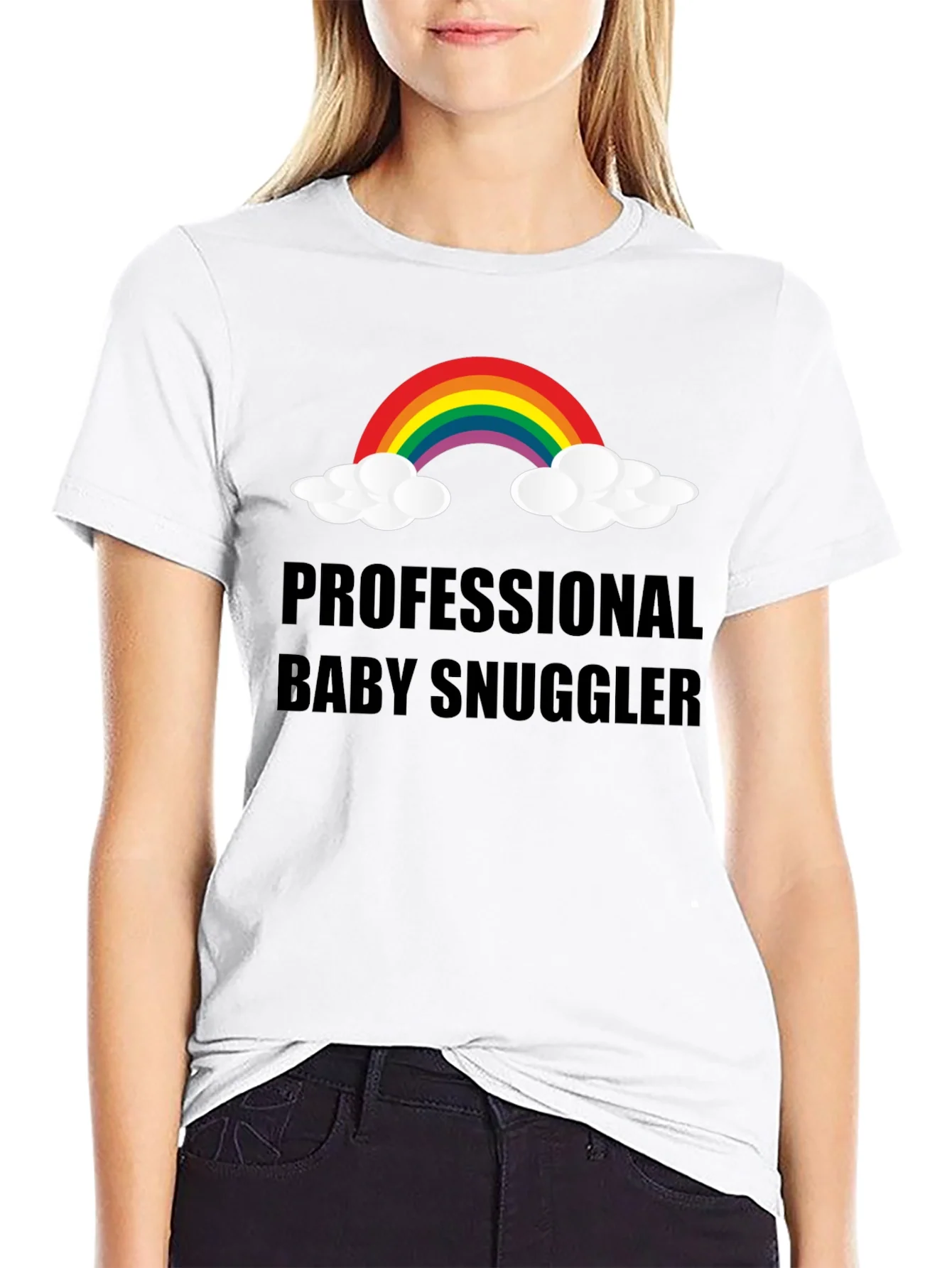 Camiseta Negra Professional Baby Snuggler con Arco Iris