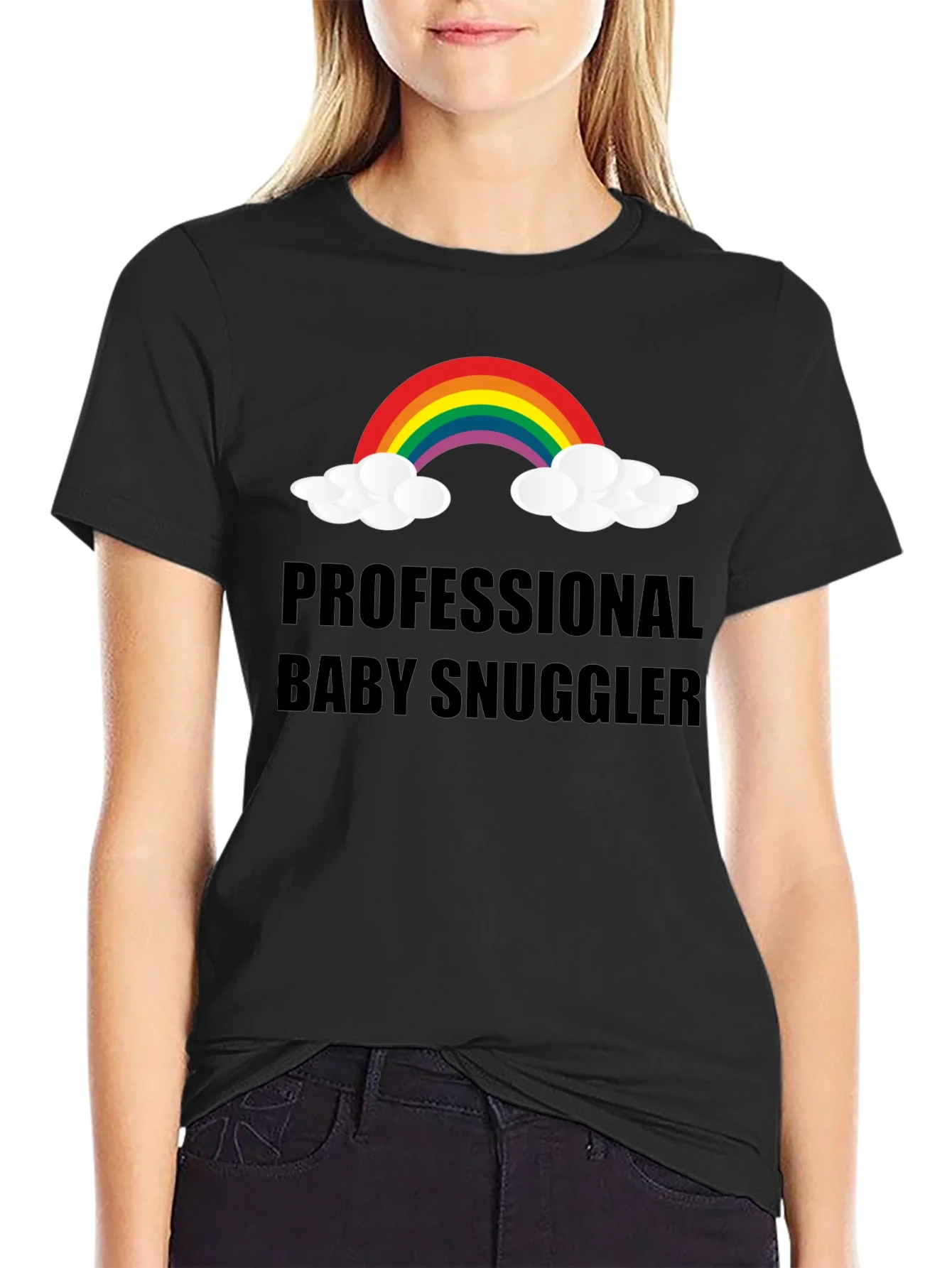 Camiseta Negra Professional Baby Snuggler con Arco Iris