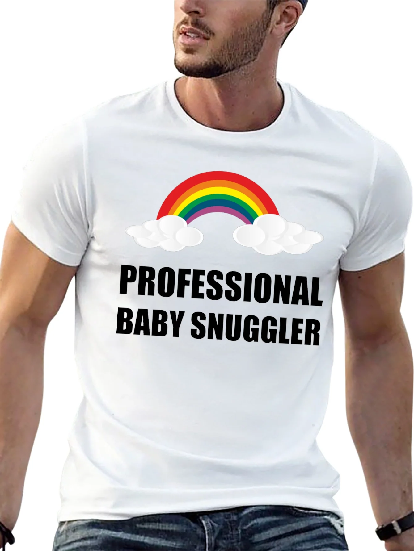 Camiseta Negra Professional Baby Snuggler con Arco Iris