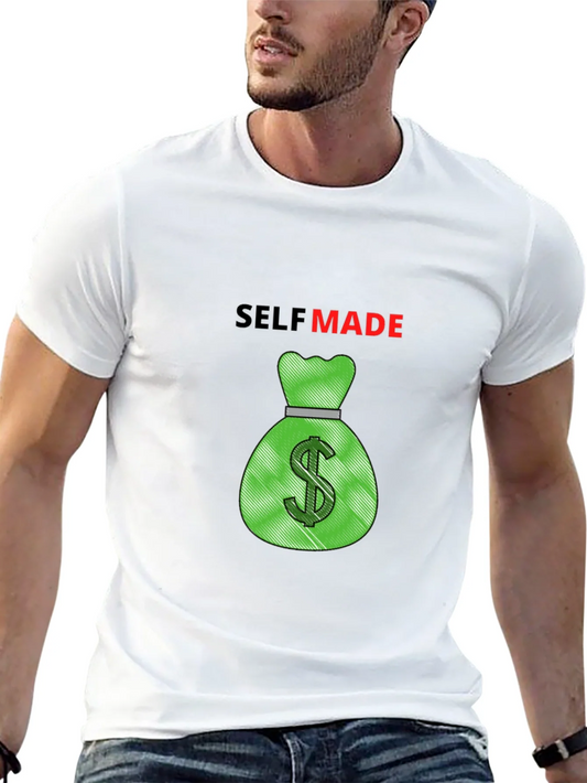 Camiseta Negra Self Made con Dise?o de Bolsa de Dinero