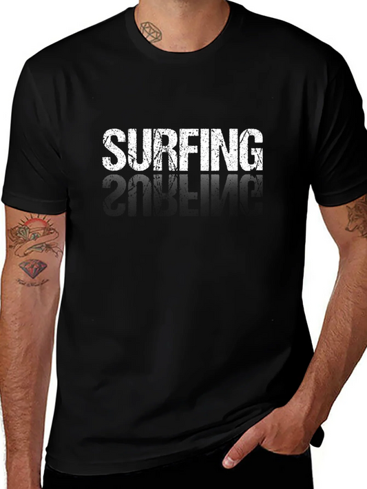 Camiseta Negra Surfing Estilo Desgastado