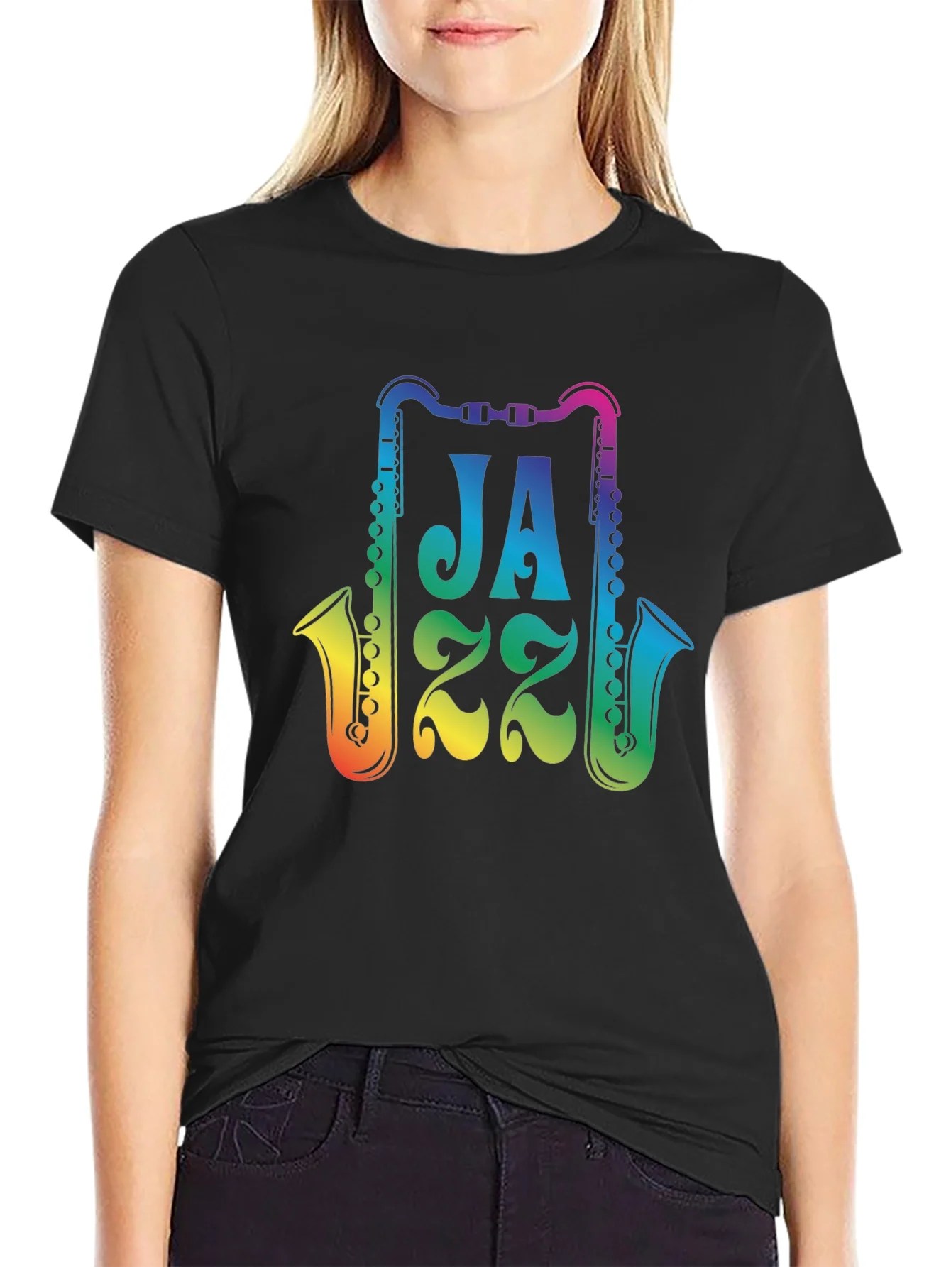 Camiseta Negra Jazz Arco¨ªris para Amantes de la M¨²sica
