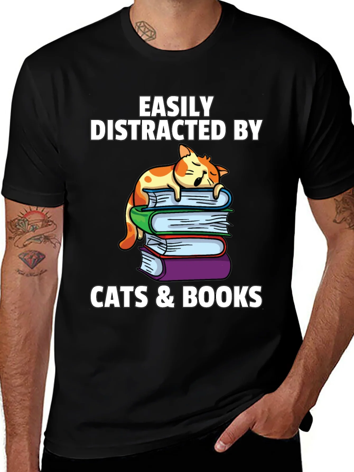Camiseta Gatos y Libros me Distraen F¨¢cilmente