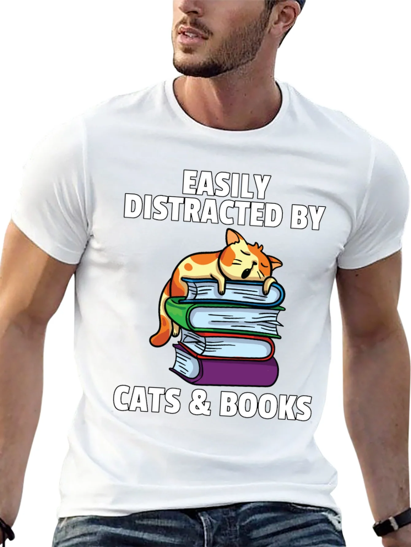 Camiseta Gatos y Libros me Distraen F¨¢cilmente