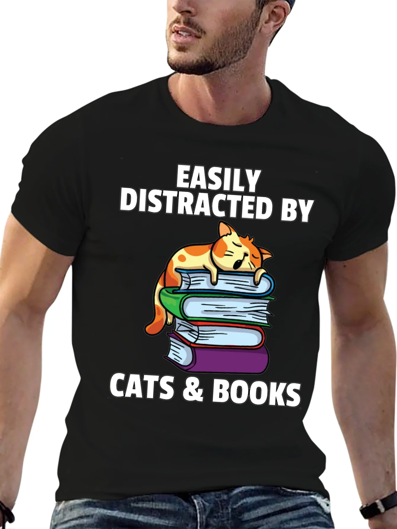 Camiseta Gatos y Libros me Distraen F¨¢cilmente