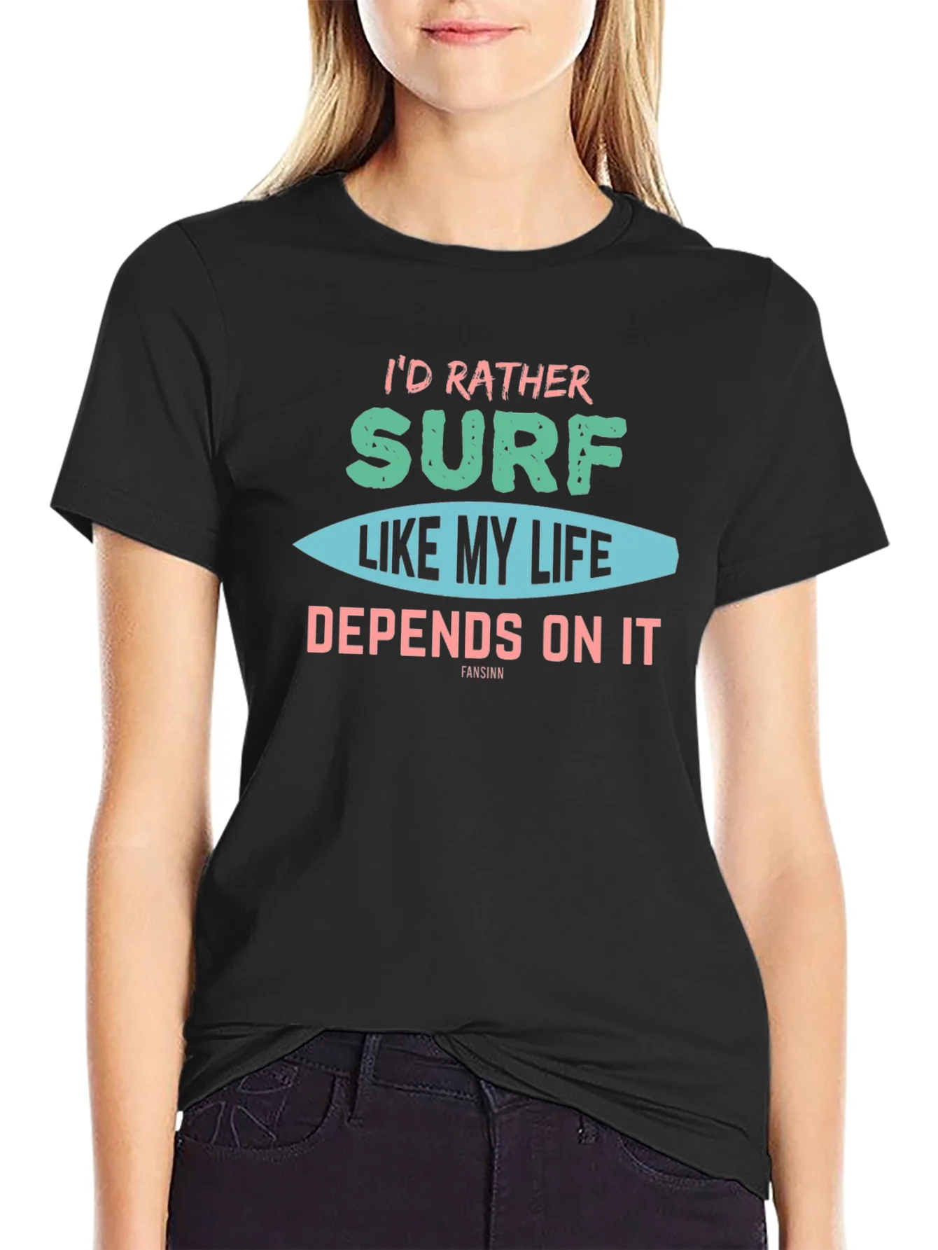 Camiseta Negra Prefiero Surfear Dise?o Original