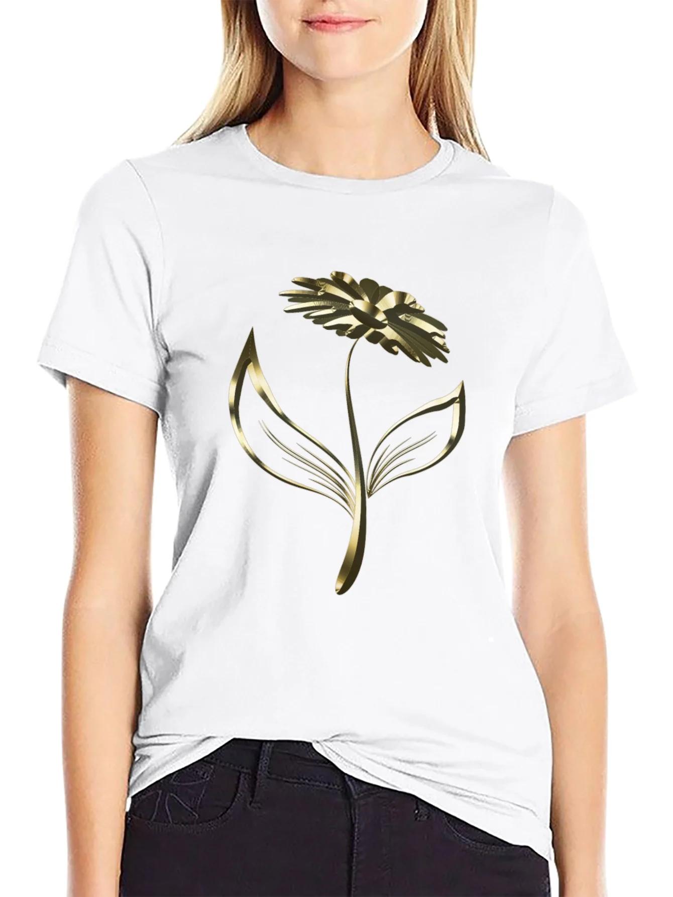 Rebbecca Elegant Golden Flower Graphic Tee