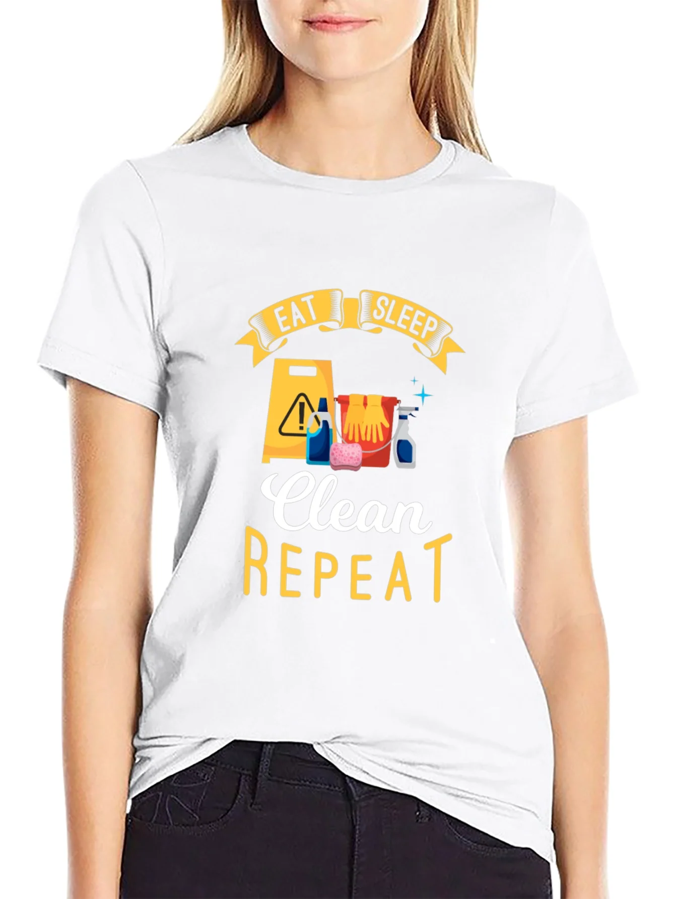 Rebbecca Eat Sleep Clean Repeat Black Graphic Tee