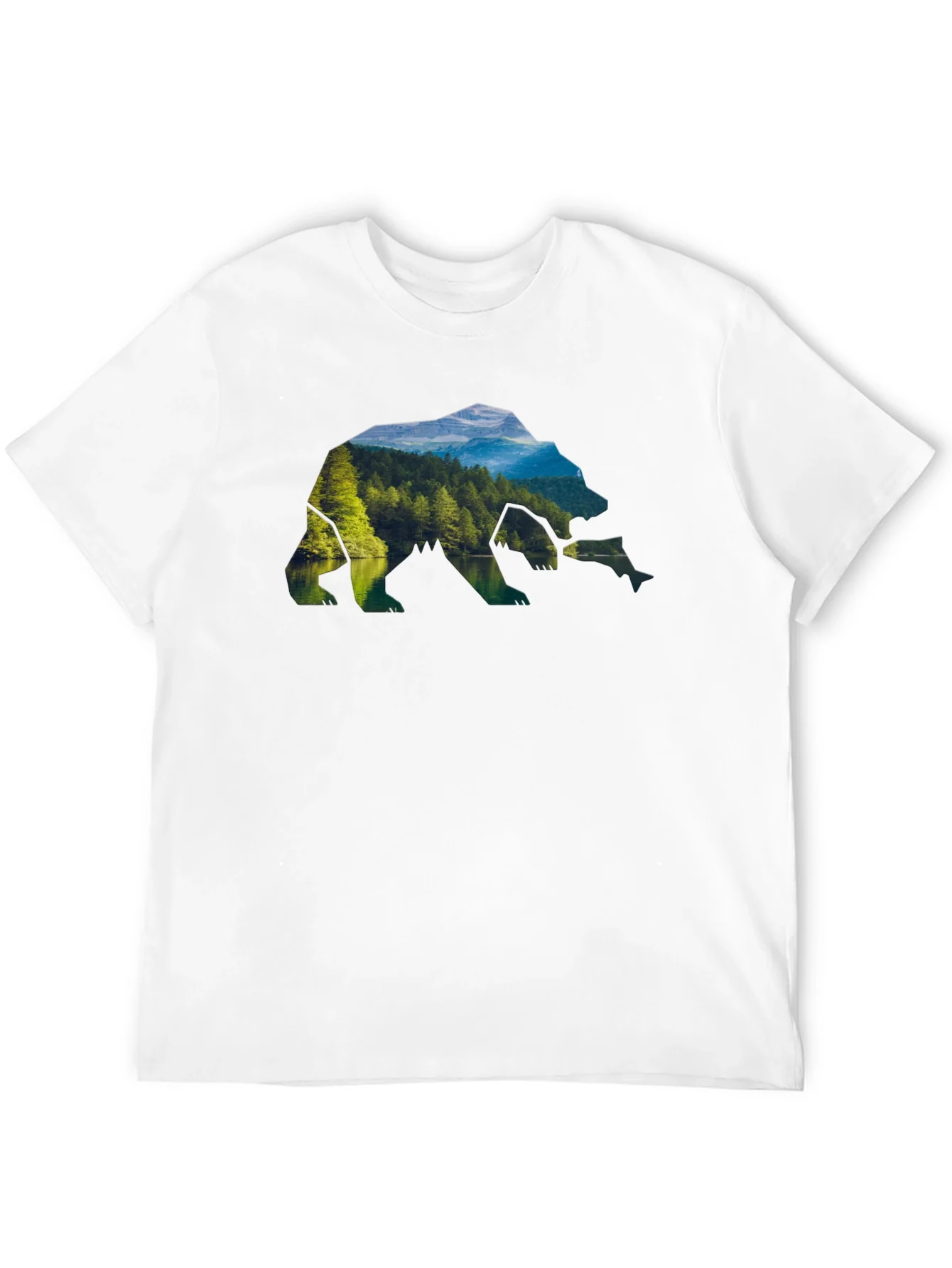 Camiseta Negra Hombre Dise?o Oso Paisaje Natural