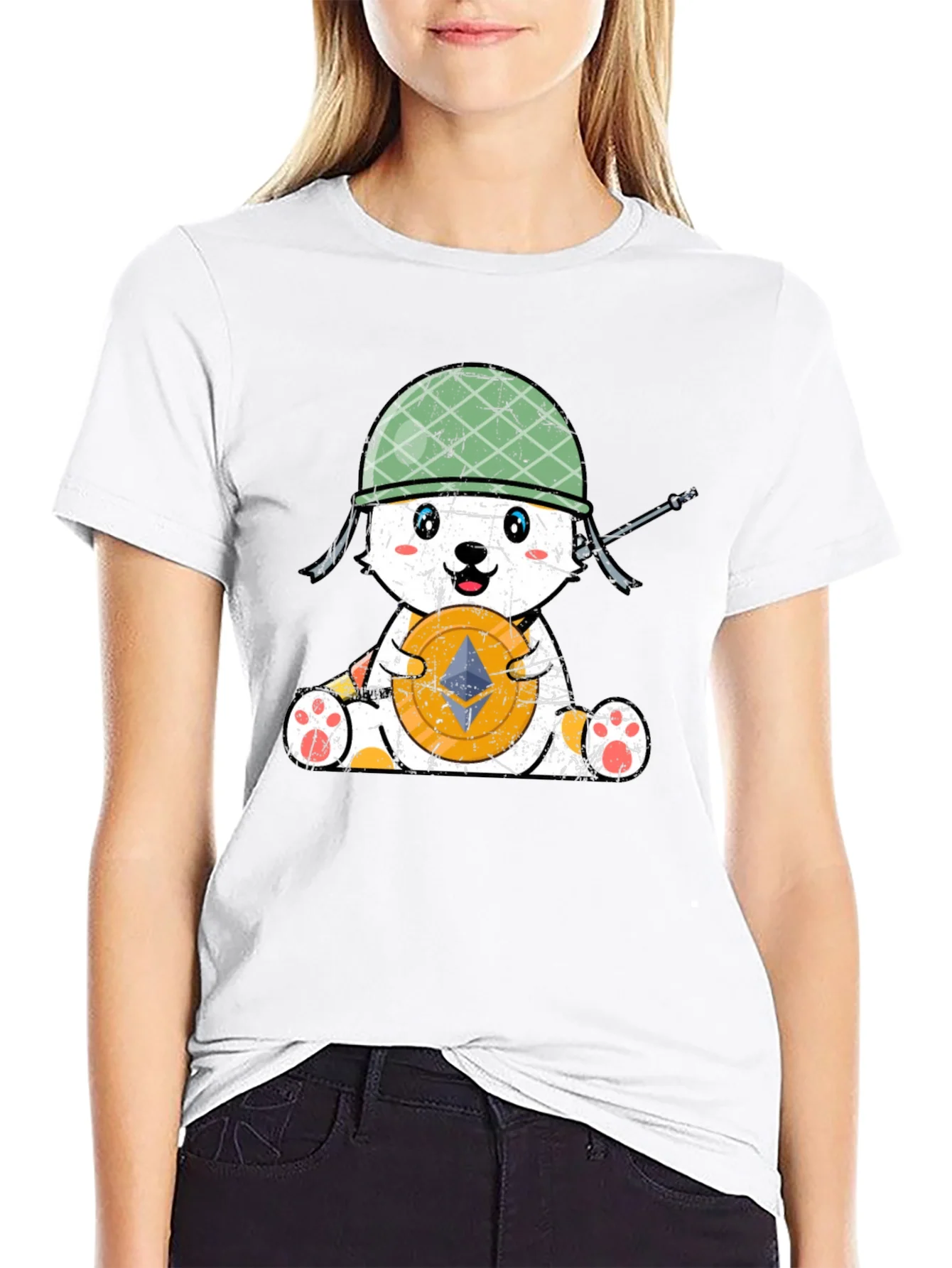 Camiseta Negra con Dise?o de Oso Militar Crypto