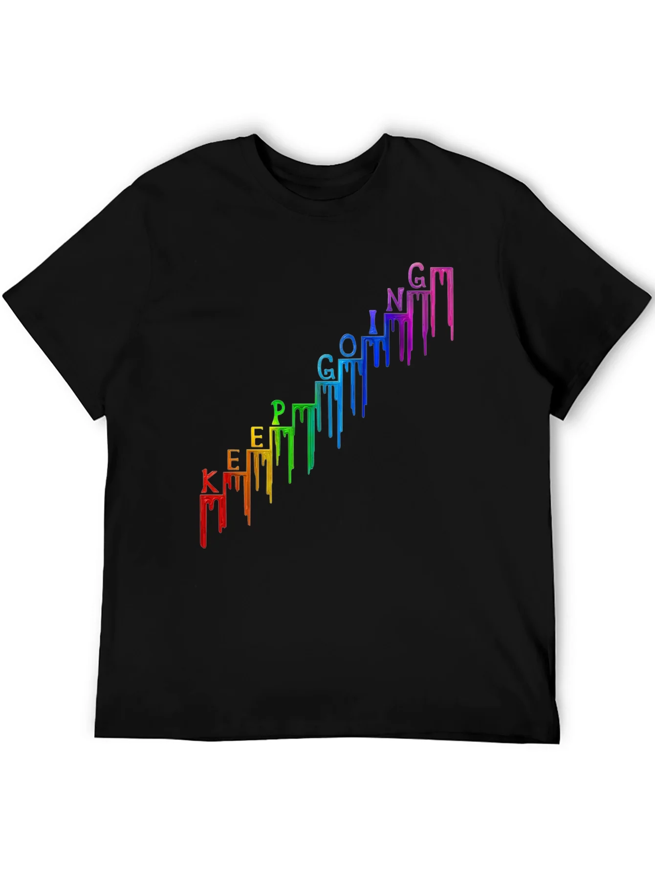 Rebbecca Keep Going Black T-Shirt - Rainbow Drip Design