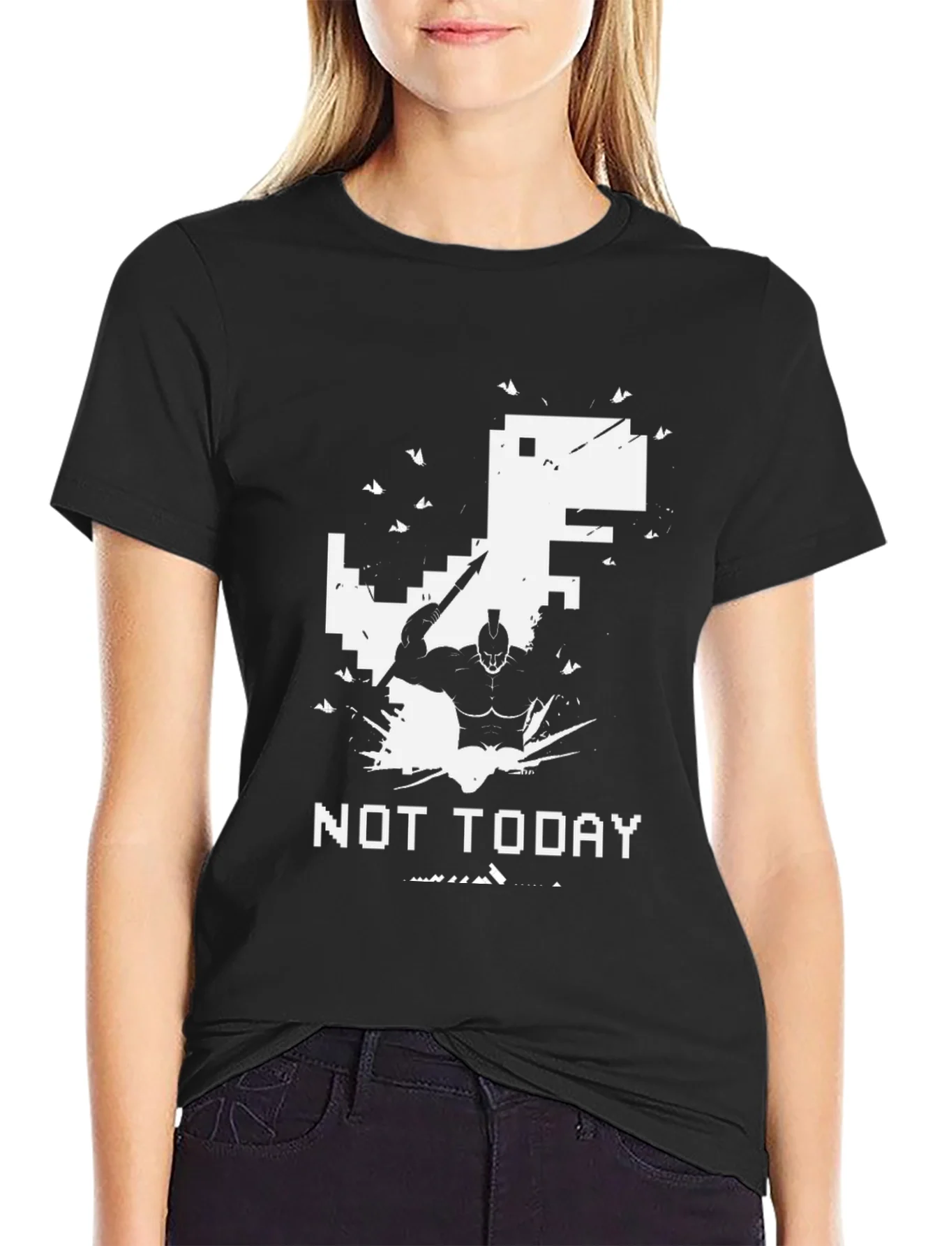 Camiseta Negra Not Today Guerrero vs Dinosaurio