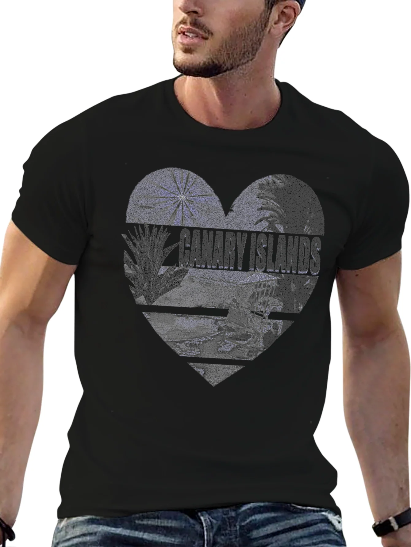 Camiseta Negra Islas Canarias Dise?o Coraz¨®n