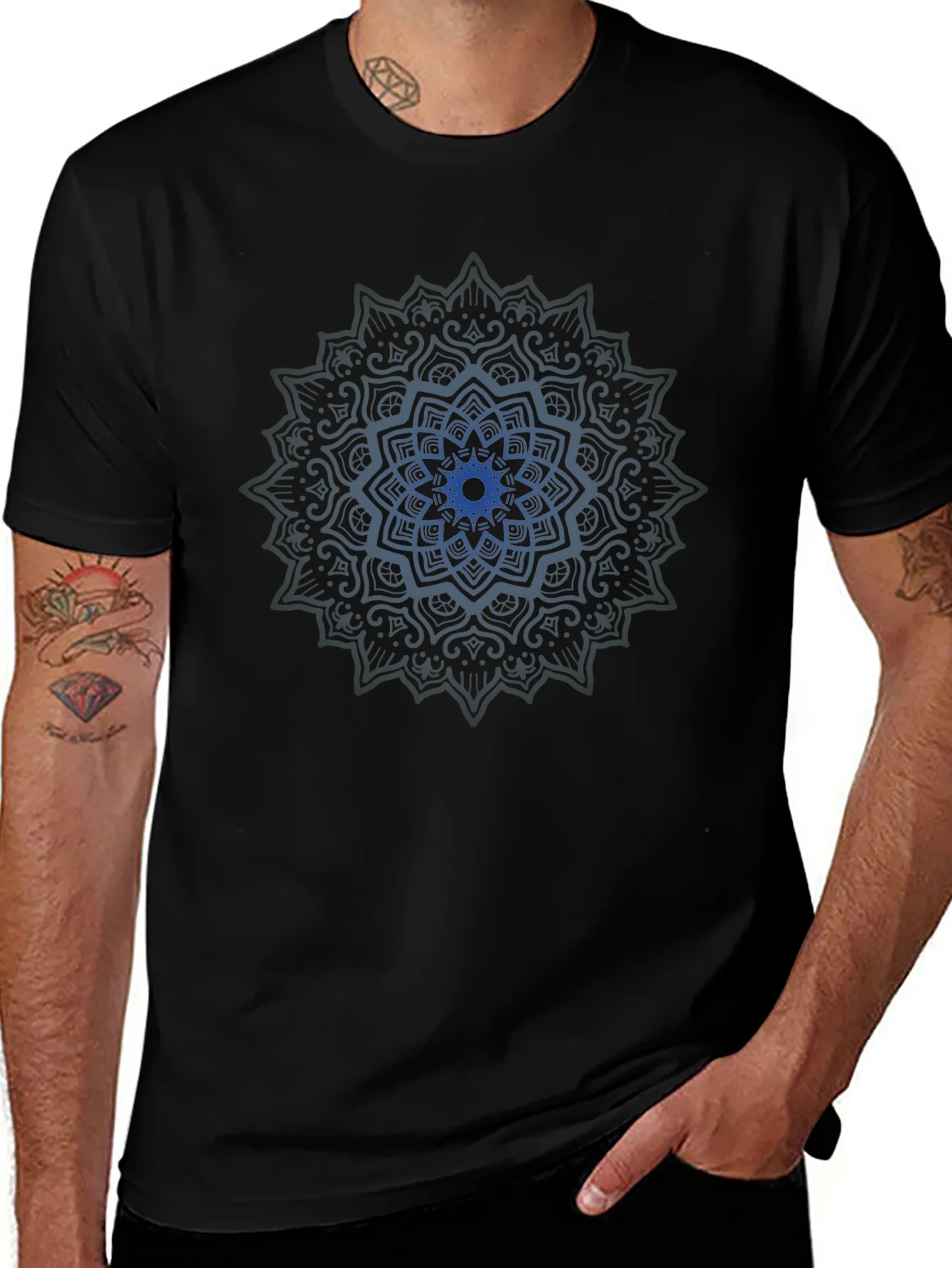 Camiseta Negra Mandala Azul para Hombre