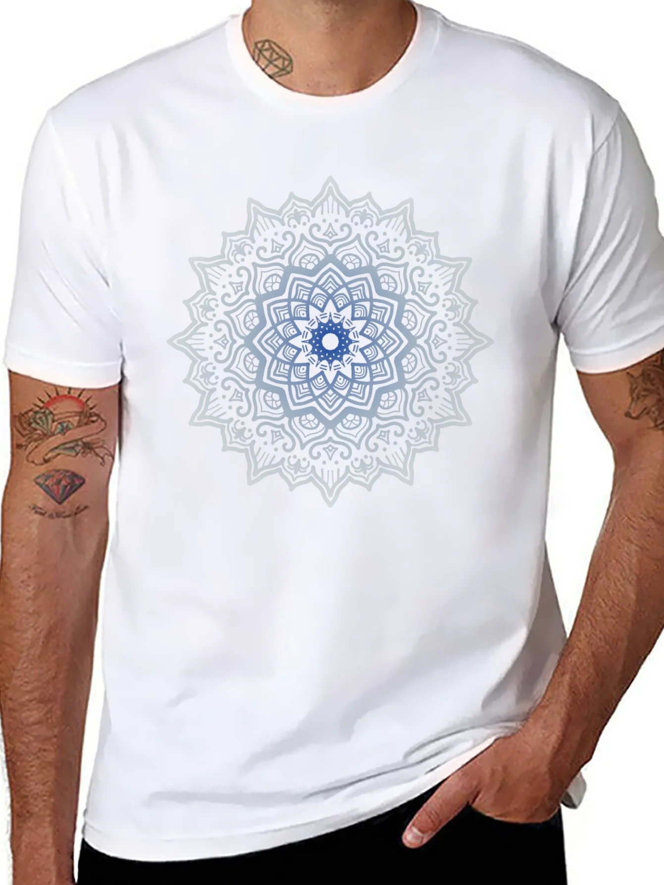 Camiseta Negra Mandala Azul para Hombre
