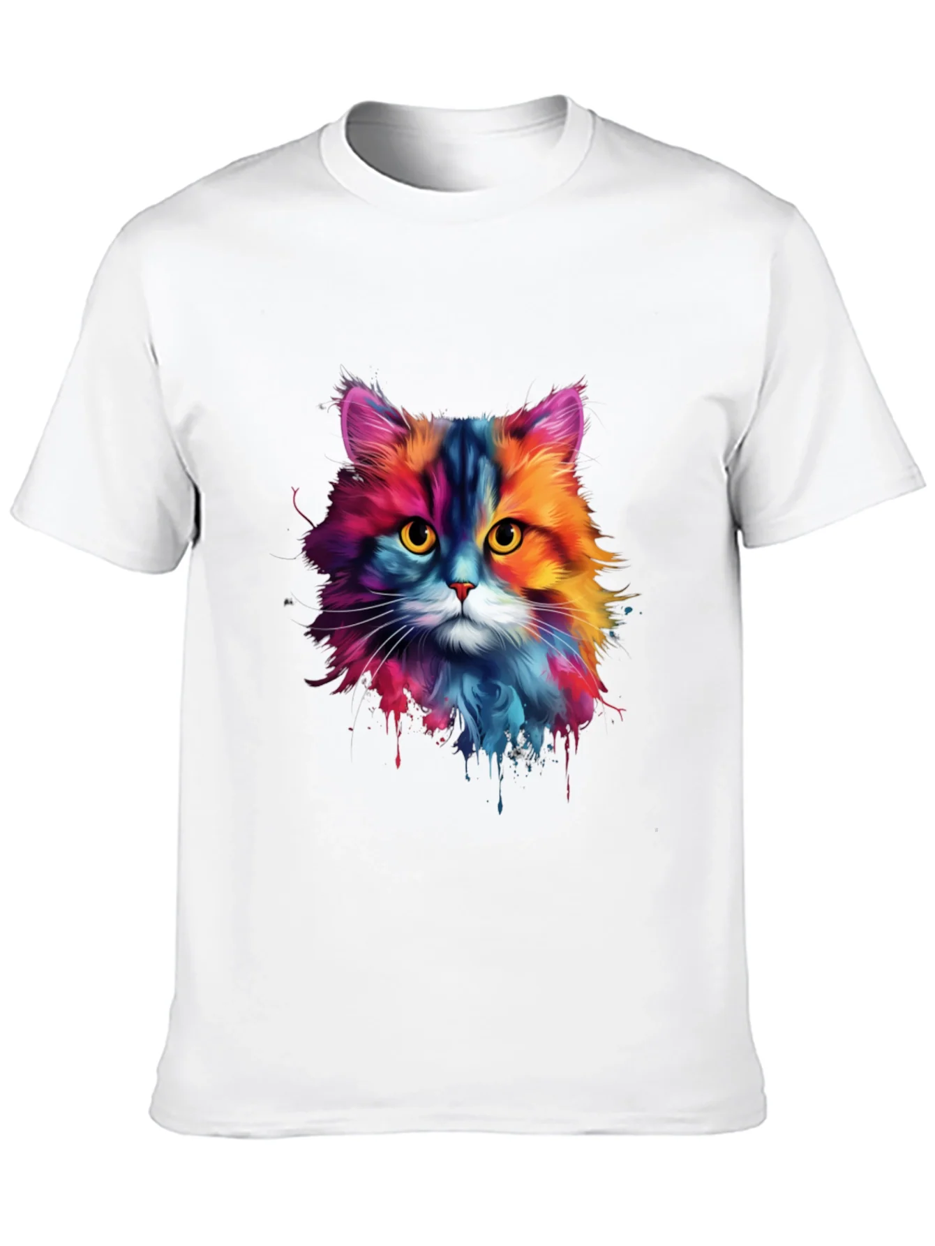 Camiseta Negra con Dise?o de Gato Acuarela