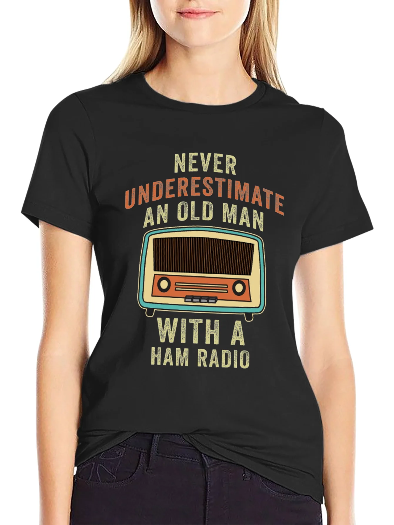 Camiseta Negra Hombre Radioaficionado - Nunca Subestimes