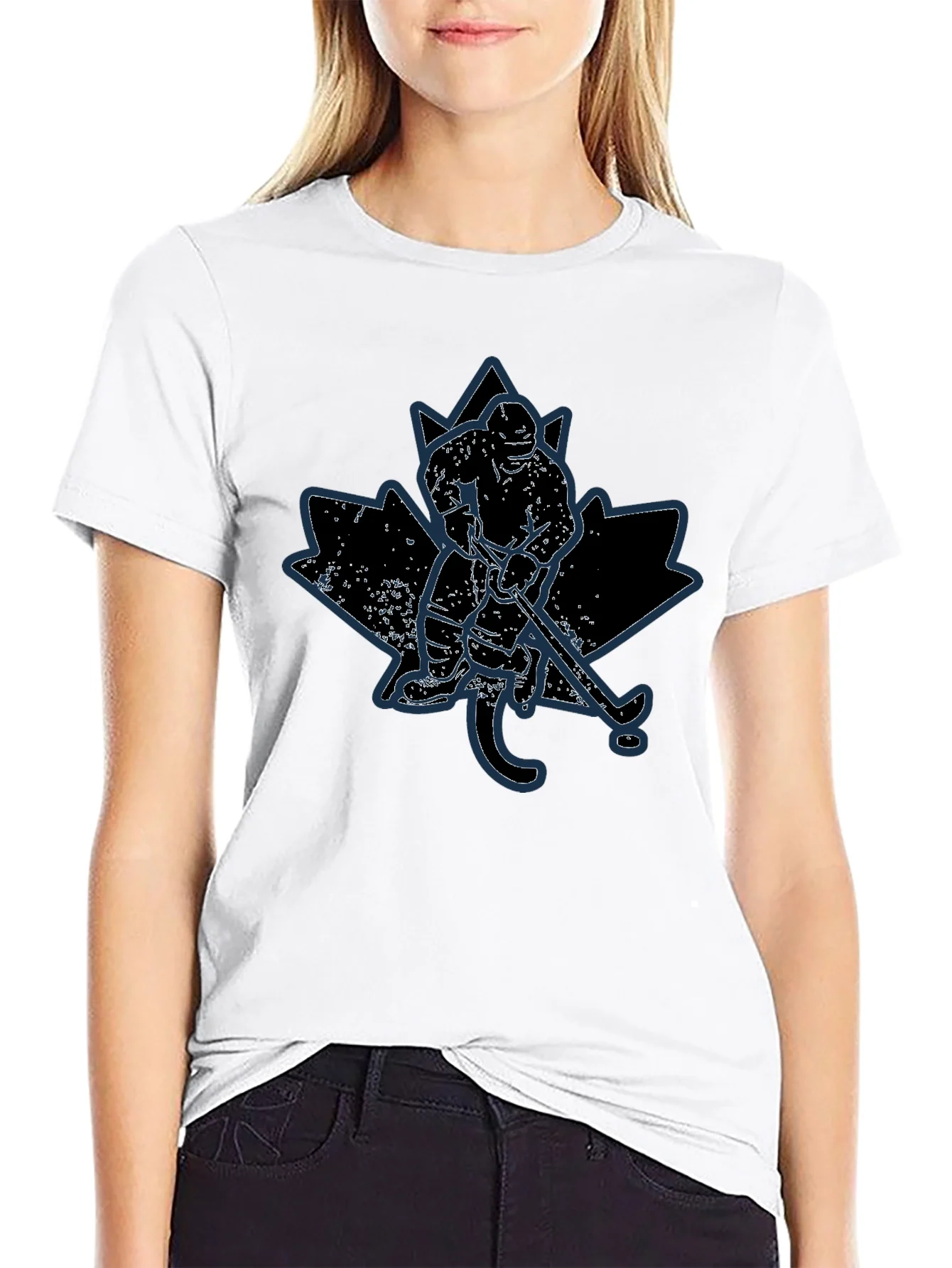 Camiseta Negra Hockey - Dise?o Hoja de Arce