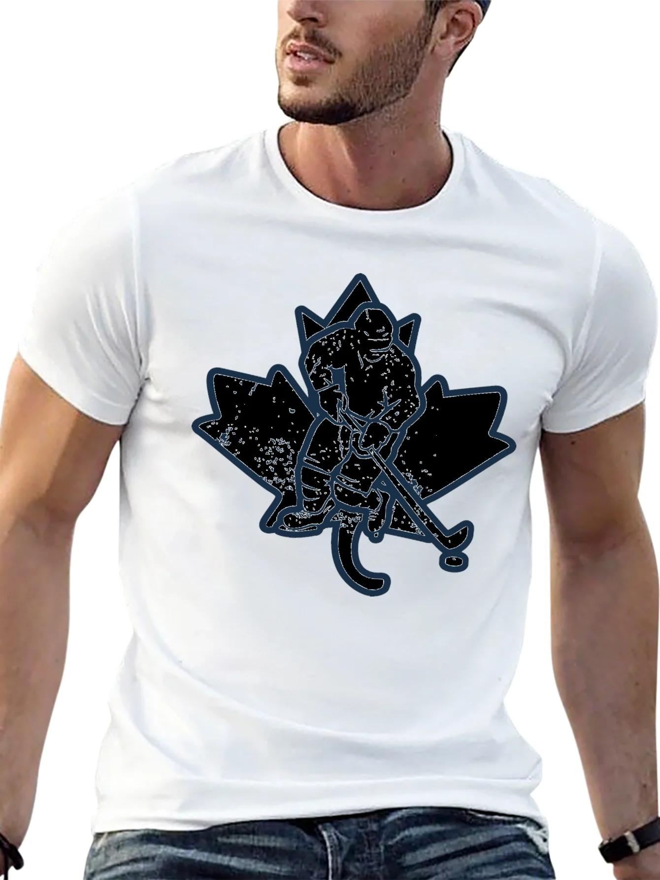 Camiseta Negra Hockey - Dise?o Hoja de Arce