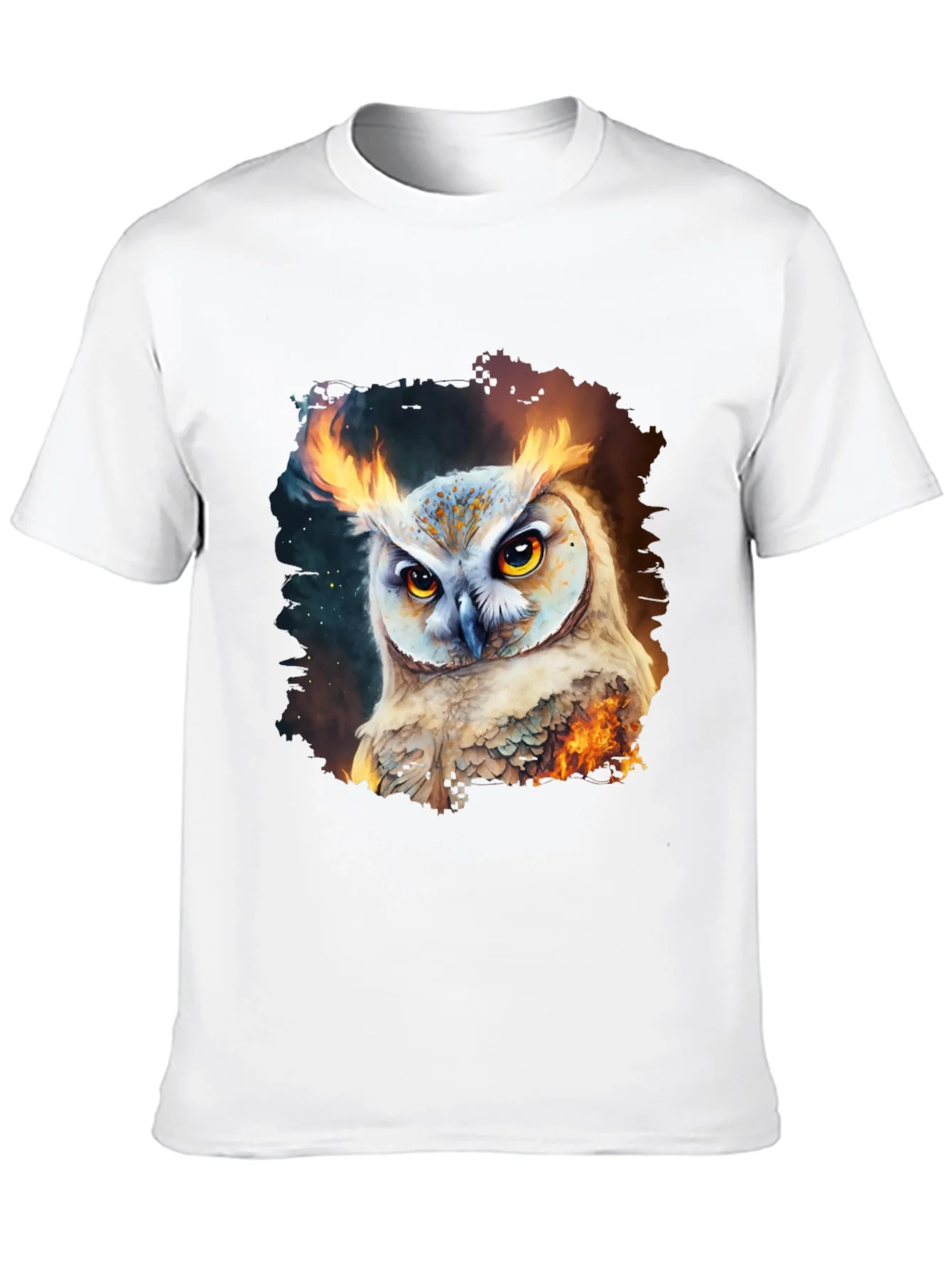 Camiseta Negra con Estampado de B¨²ho en Llamas