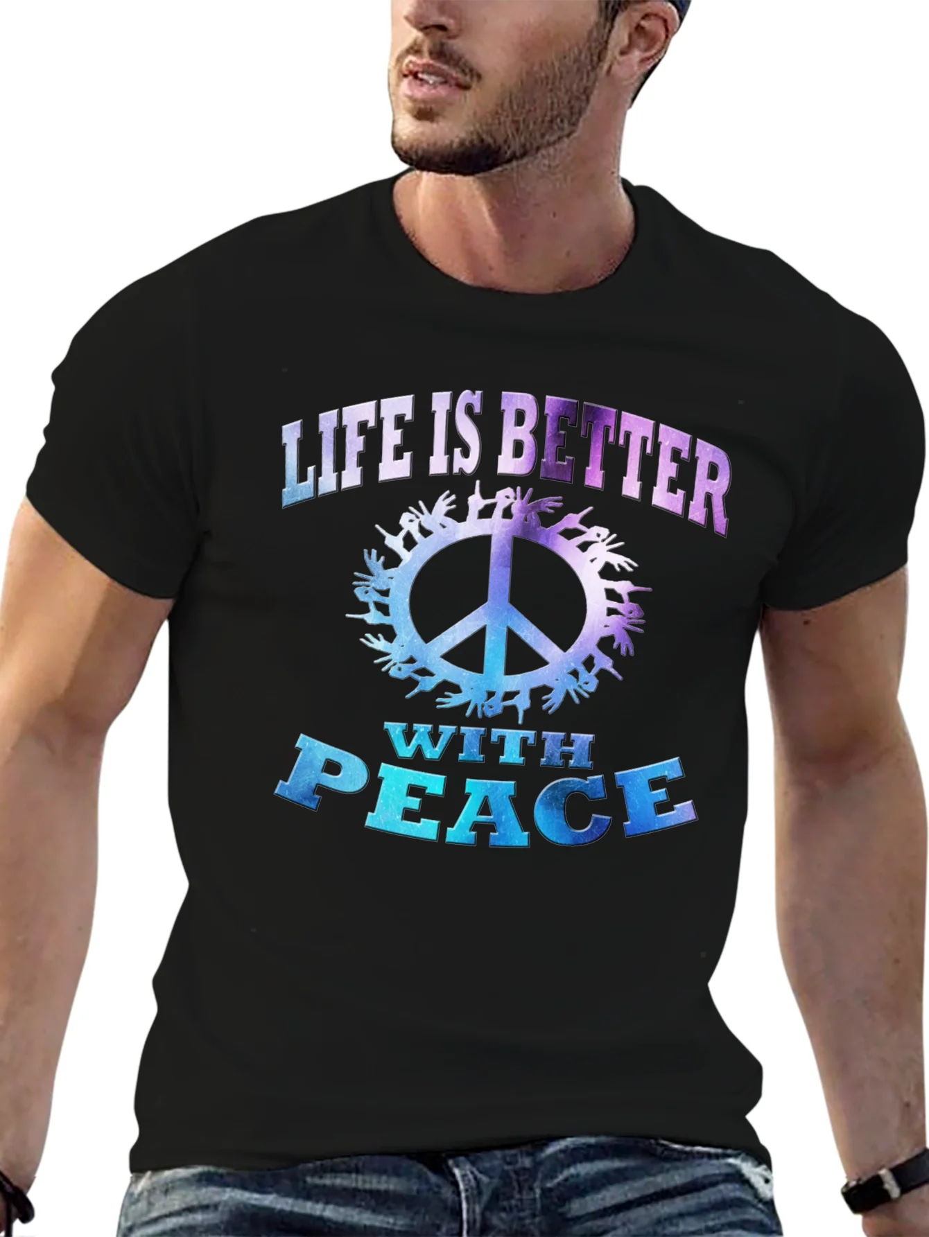 Camiseta Negra Unisex con Mensaje de Paz