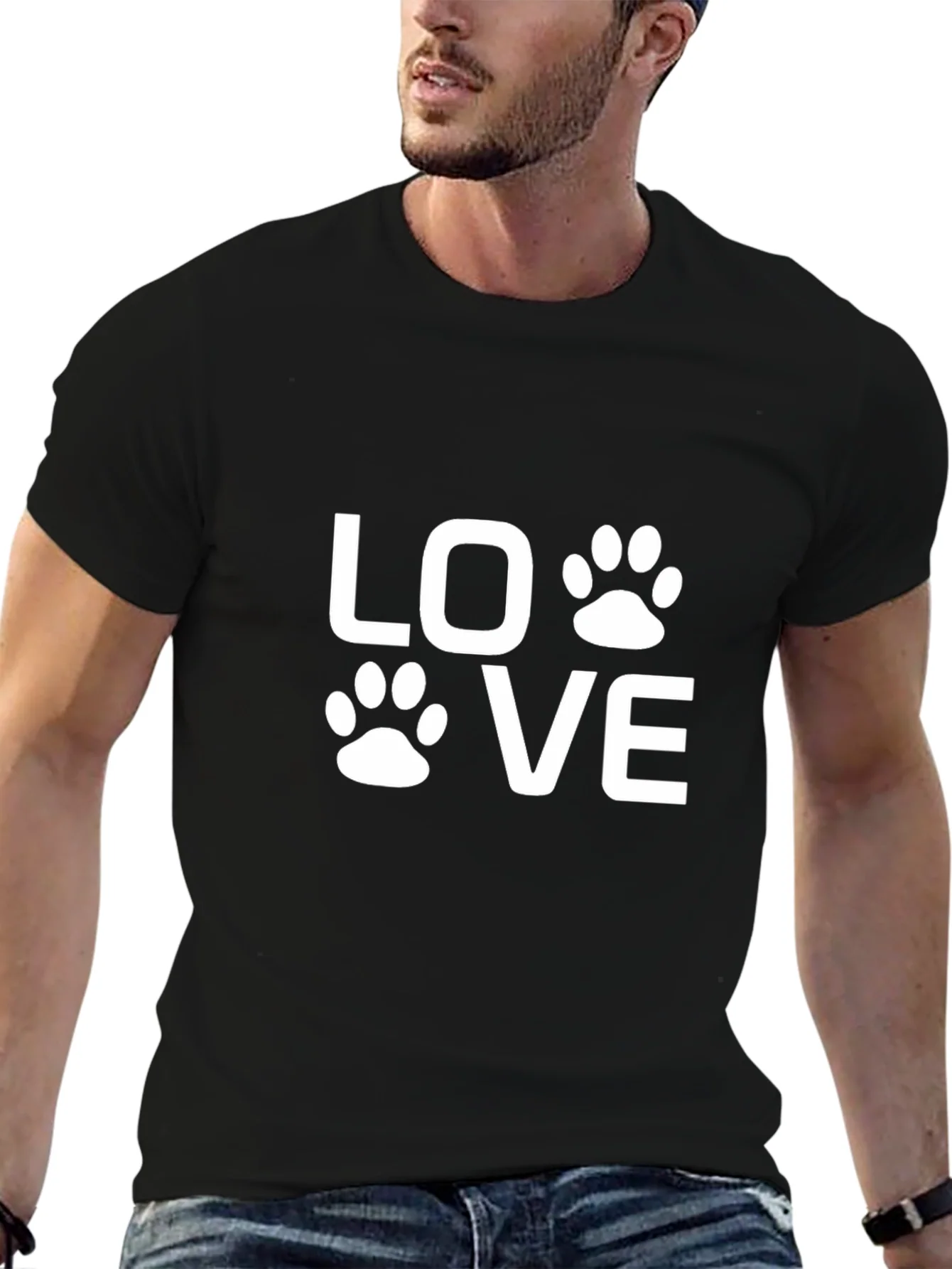 Camiseta Negra Love con Huellas de Mascotas