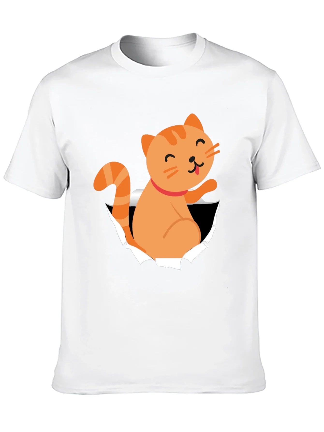 Camiseta Negra con Dise?o de Gato Naranja Divertido