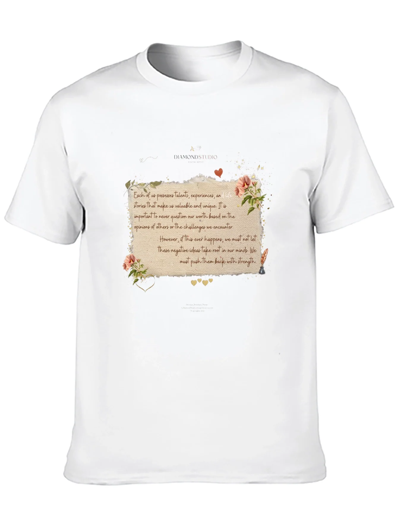 Camiseta Negra con Mensaje Inspirador Floral