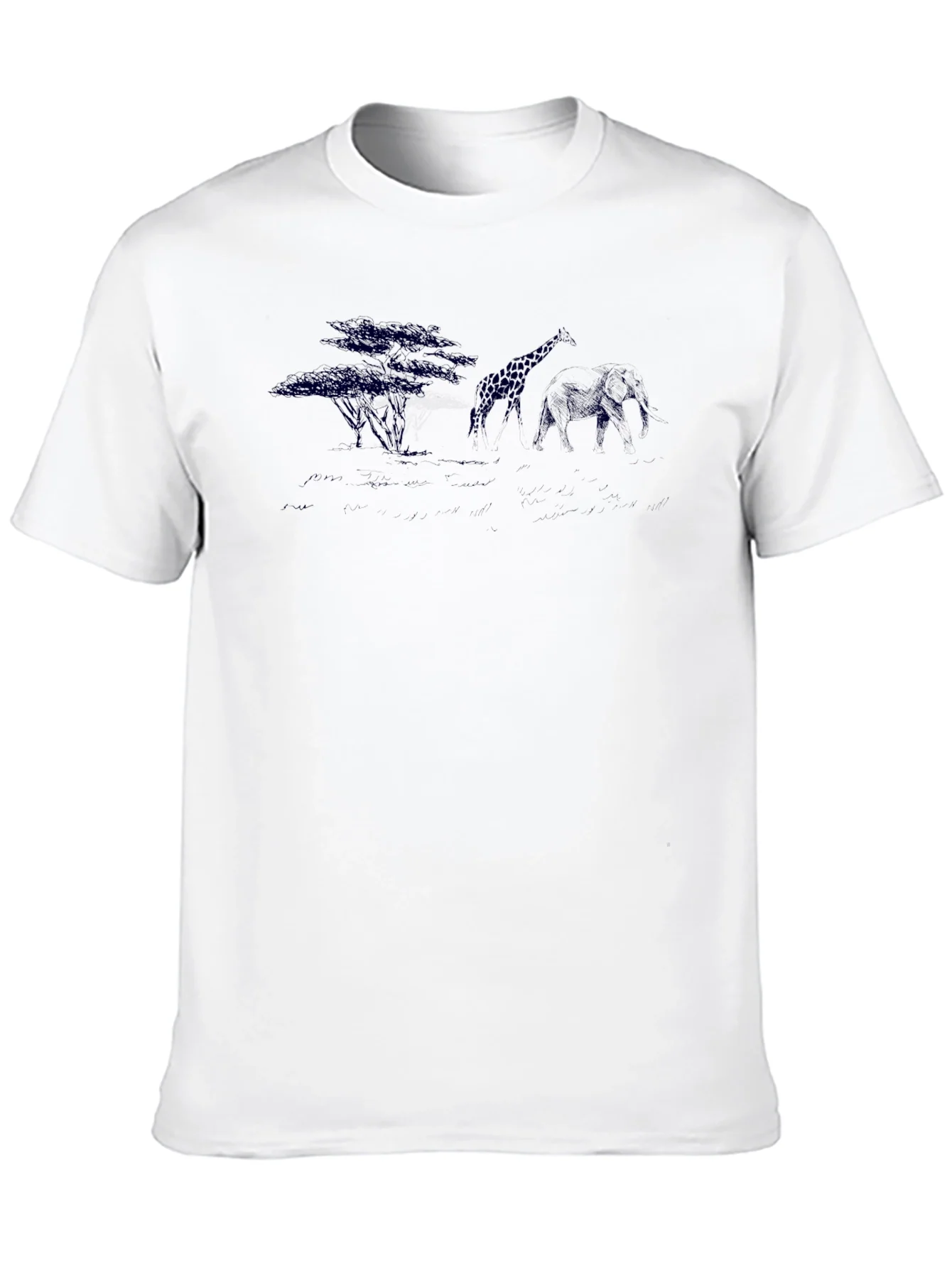 Camiseta Negra Gr¨¢fica: ¨¢rbol Jirafa y Elefante