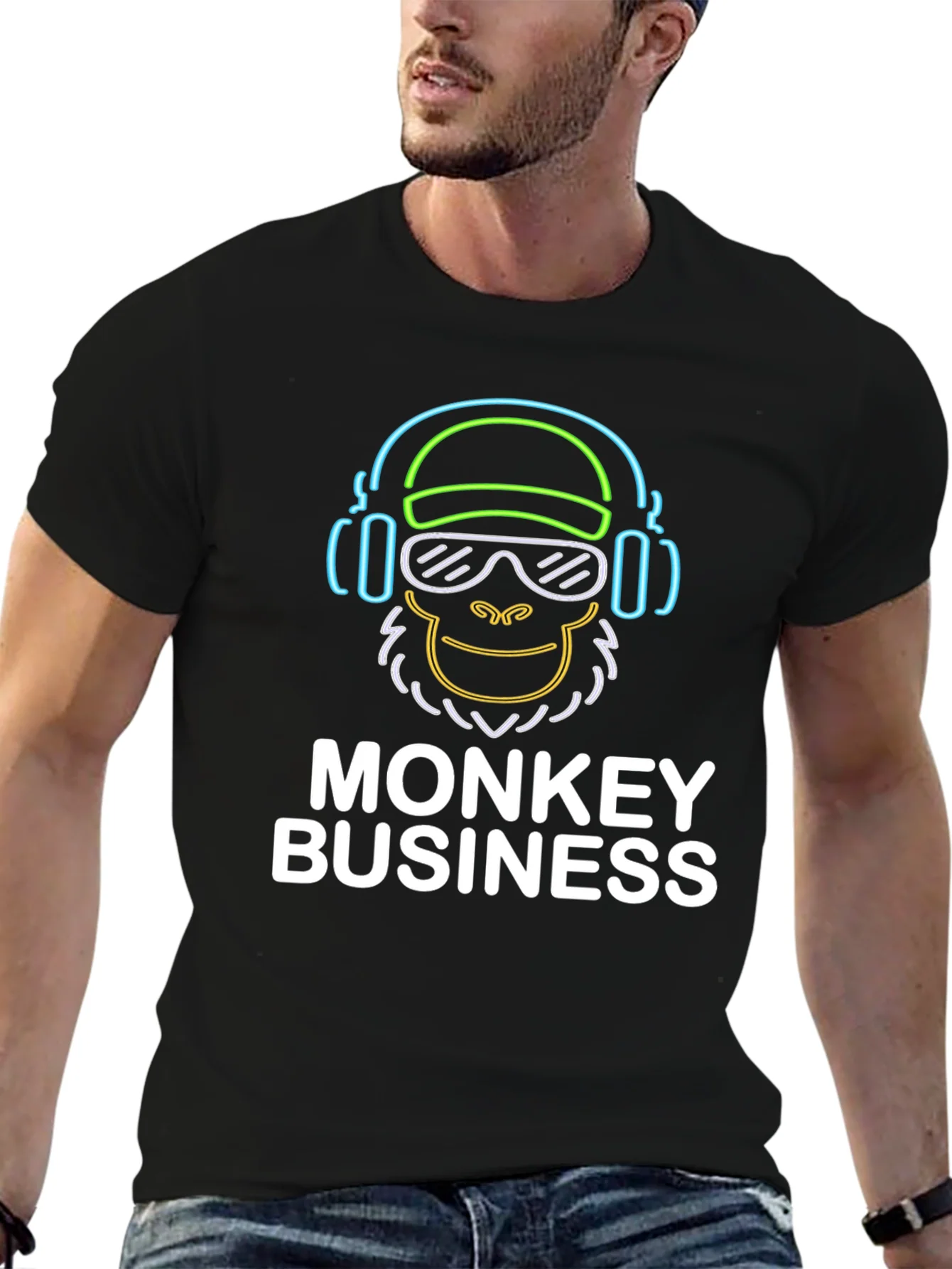 Camiseta Negra Hombre Dise?o Neon Monkey Business