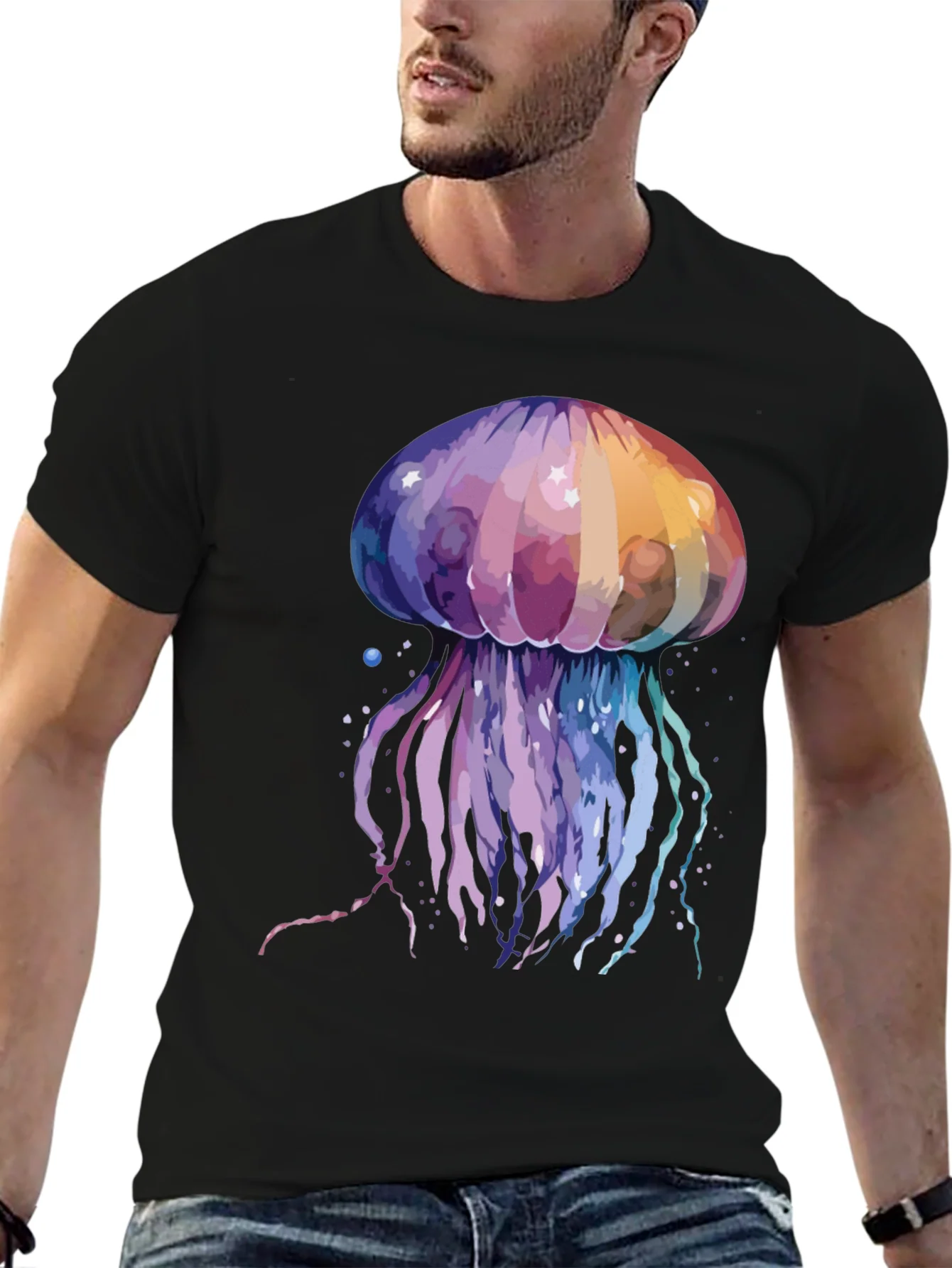Camiseta Hombre Dise?o Medusa Acuarela