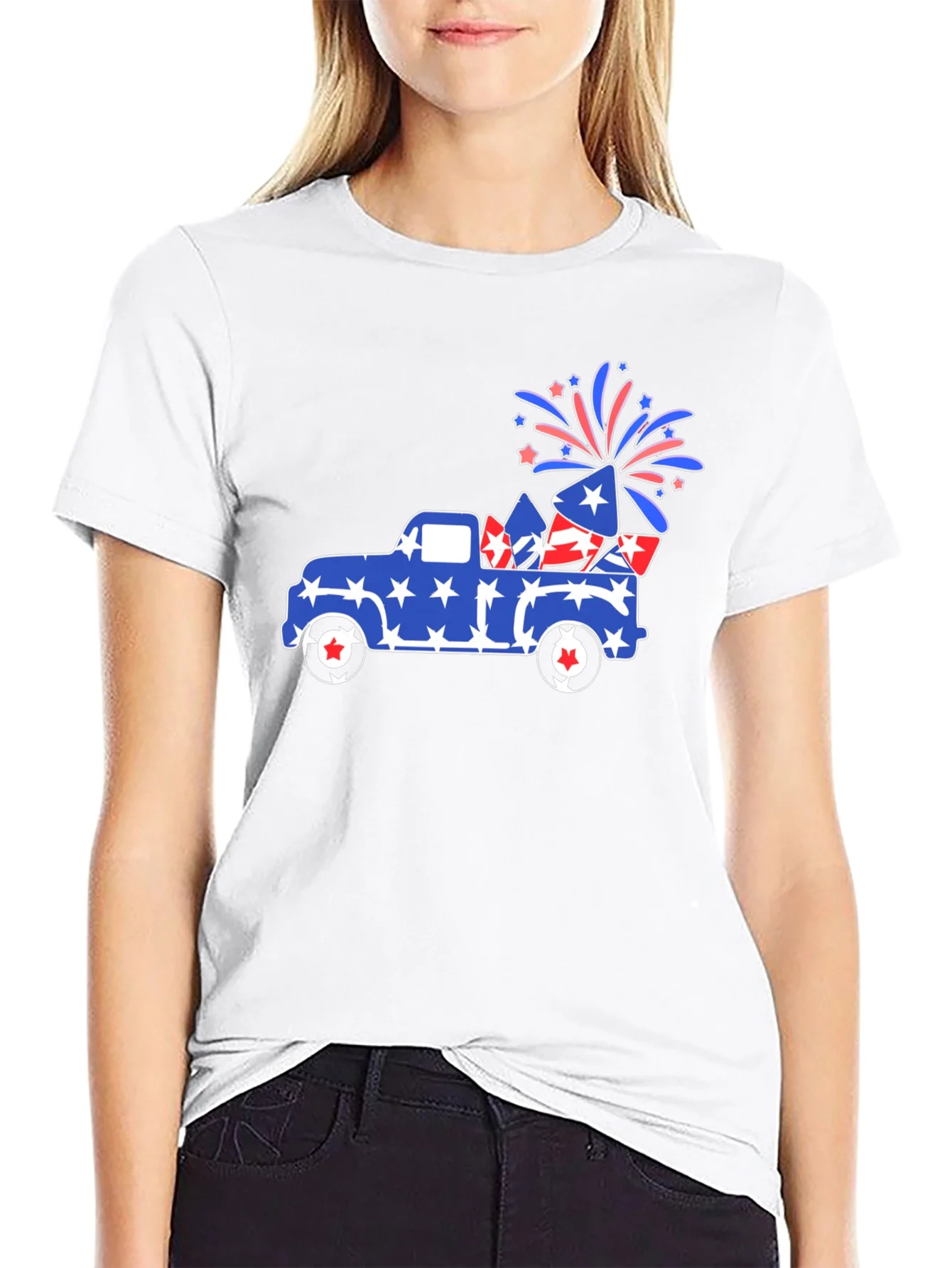 Camiseta Negra con Dise?o Festivo Camioneta Americana