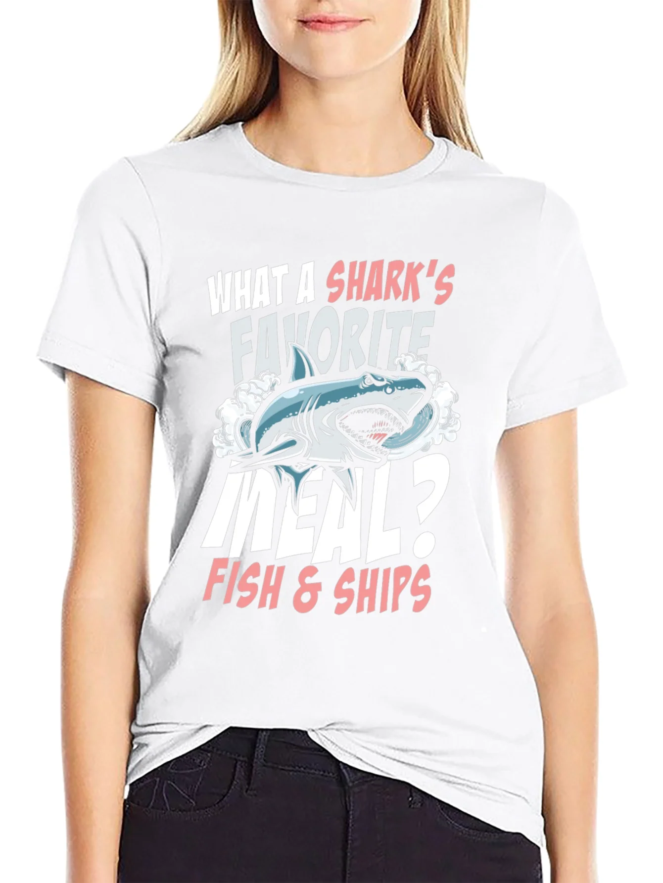 Camiseta Negra Humor Tibur¨®n - ?Fish & Ships!