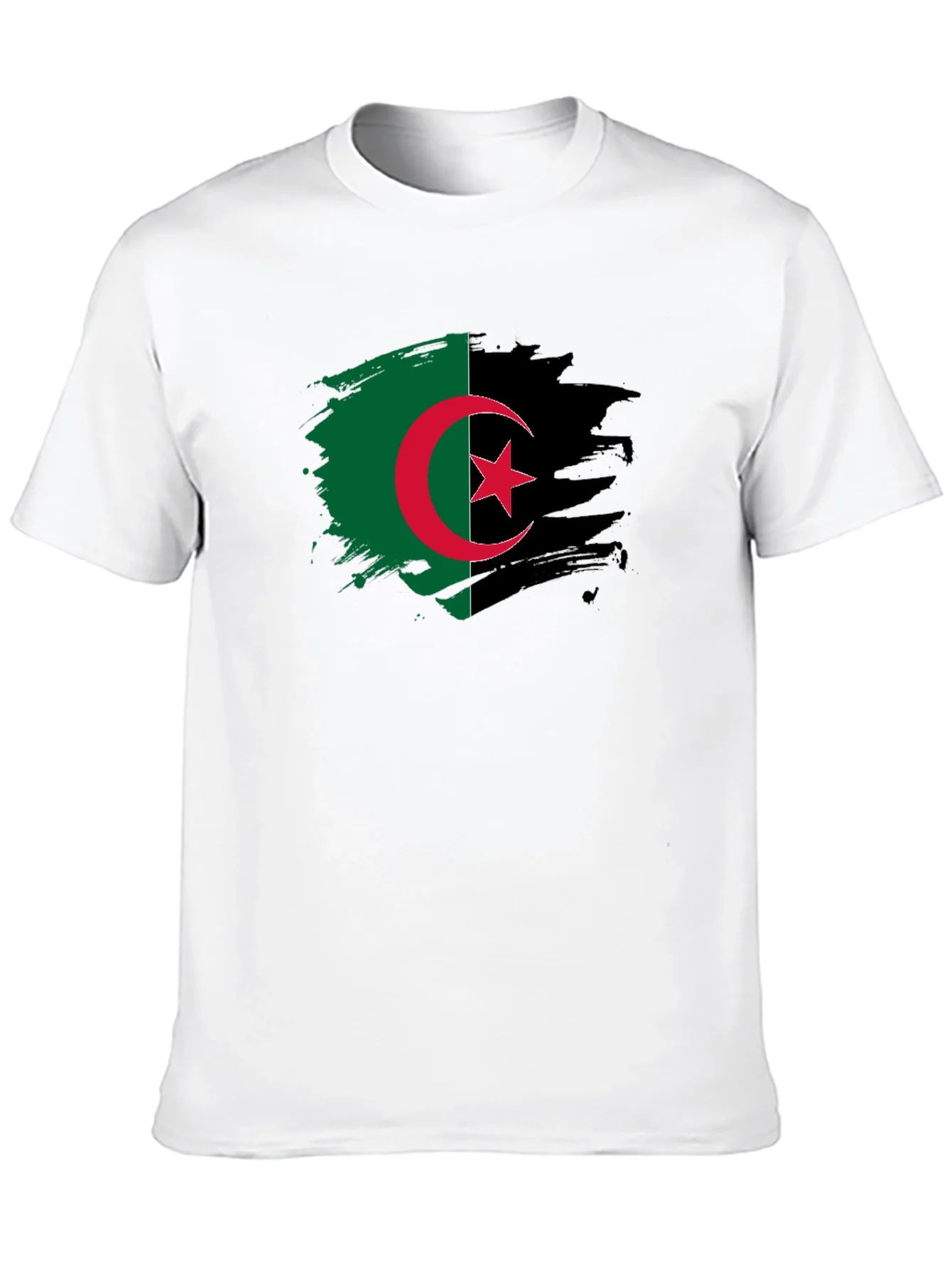 Camiseta Negra Argelia - Dise?o Bandera Pincelada