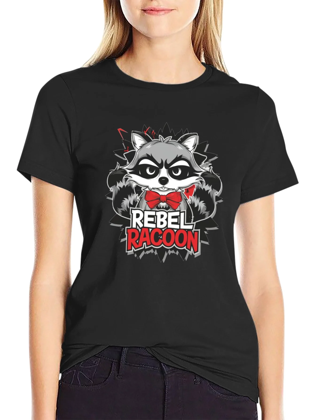 Camiseta Negra Hombre - Dise?o Rebel Raccoon