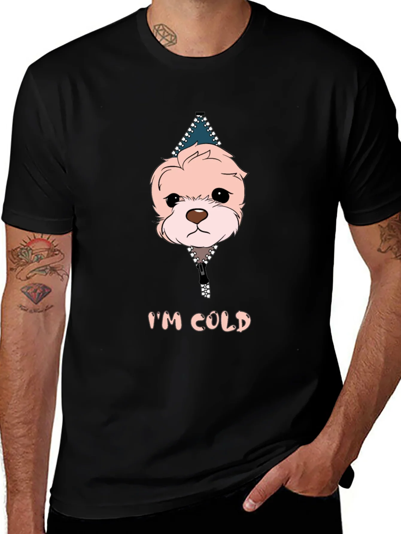 Camiseta Negra Im Cold con Dise?o de Cachorro