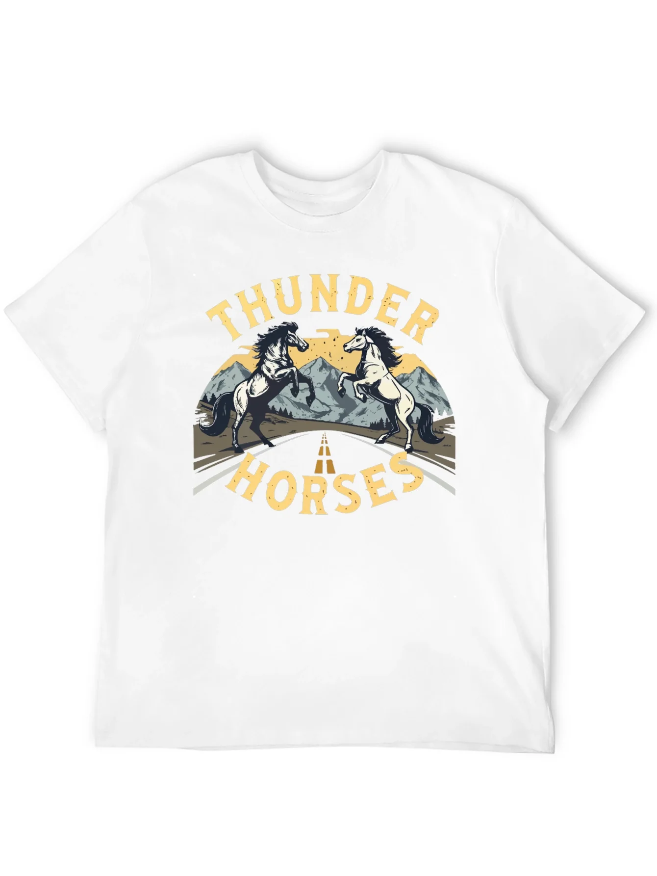Camiseta Negra Thunder Horses Estampada para Hombre