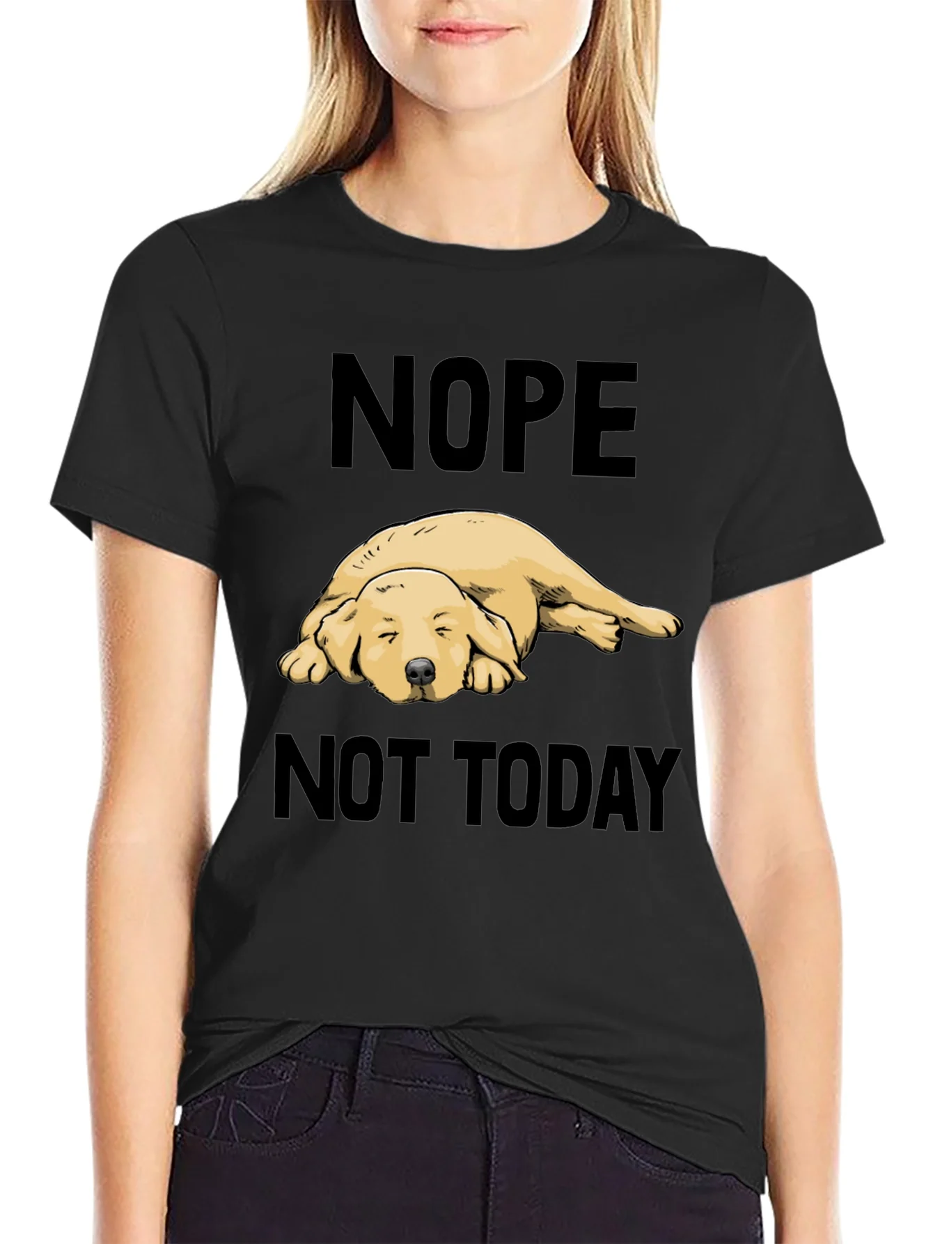 Camiseta Negra Nope Not Today con Dise?o de Perro