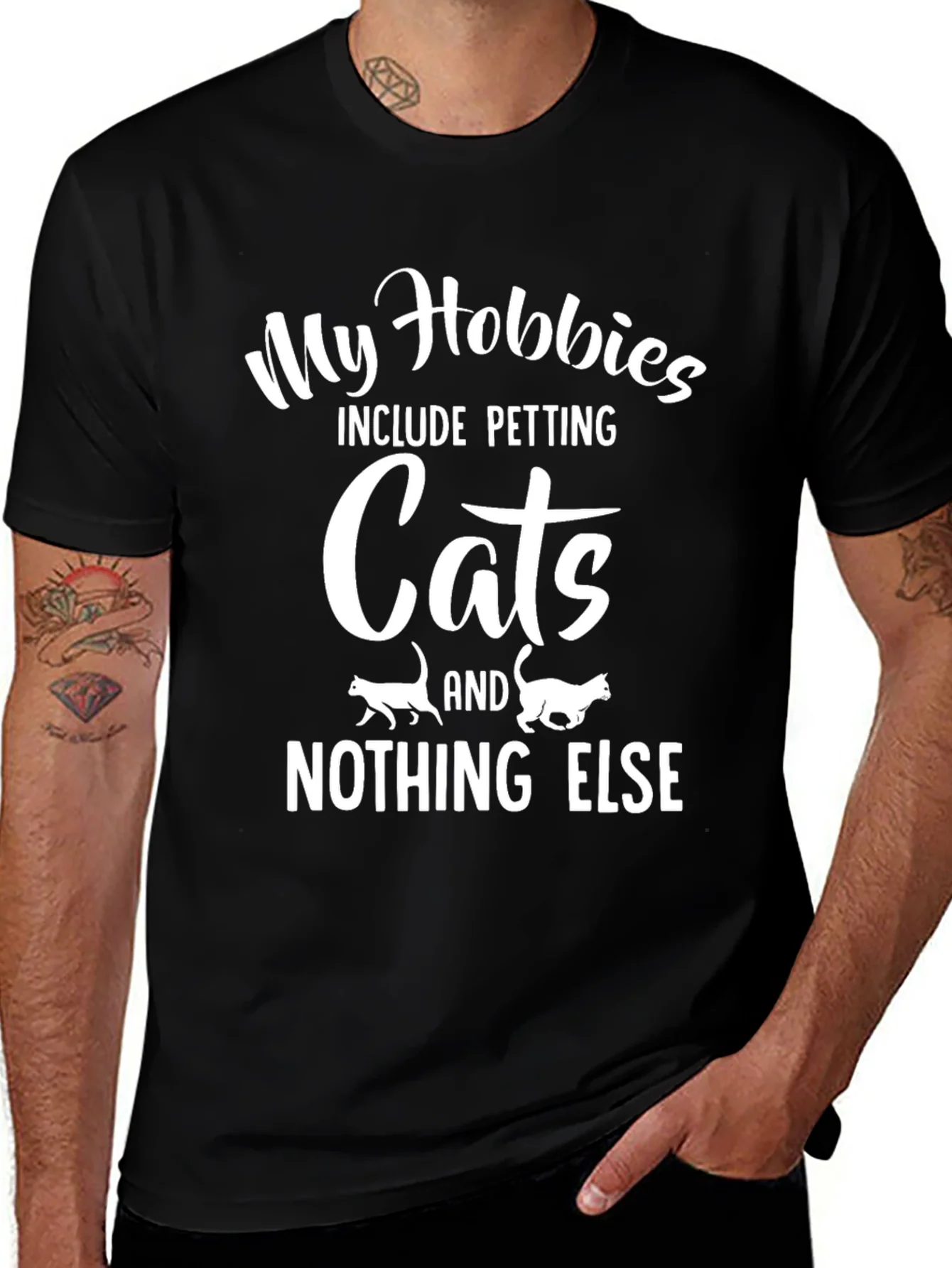 Camiseta Negra My Hobbies Include Petting Cats
