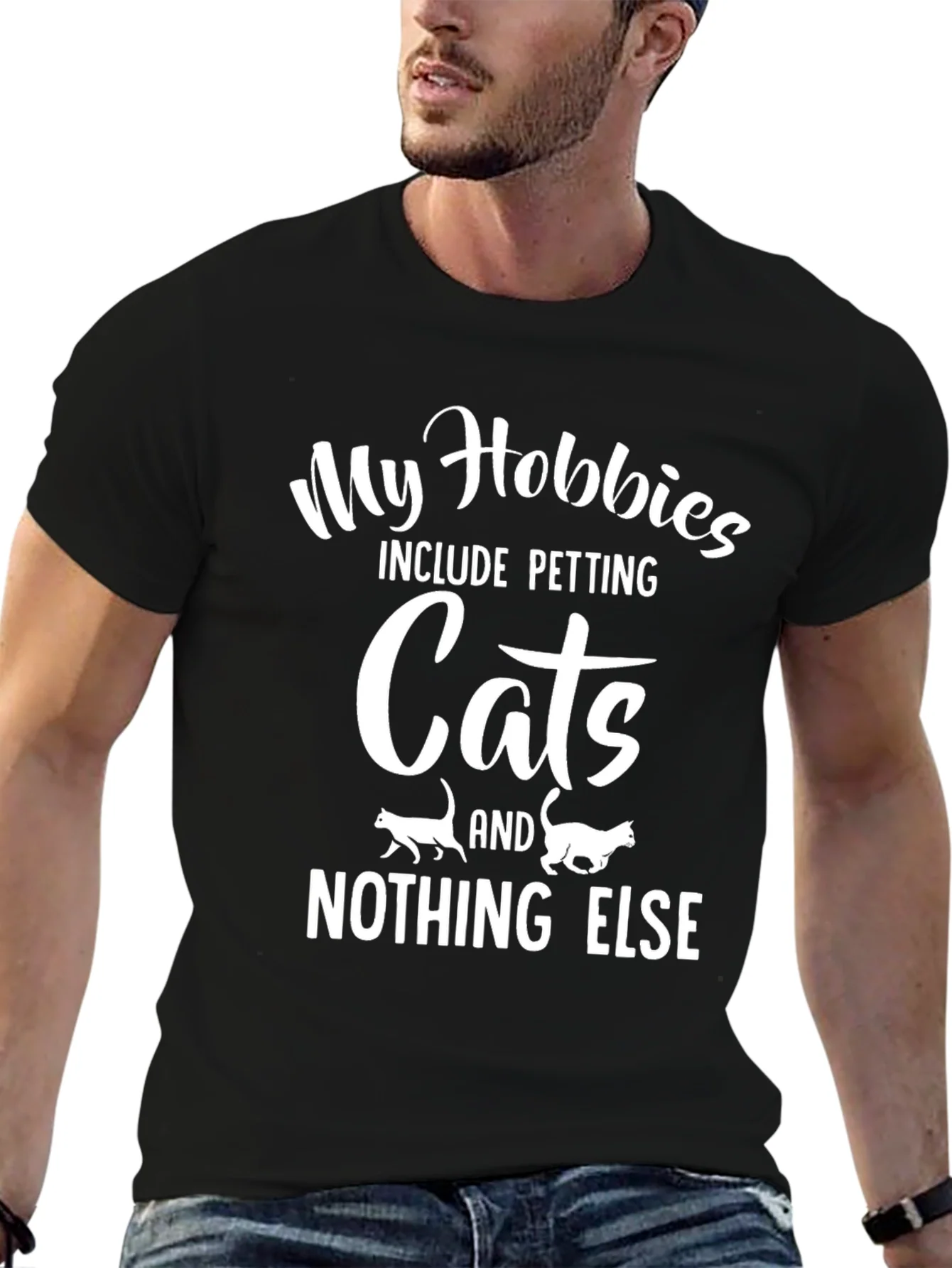 Camiseta Negra My Hobbies Include Petting Cats