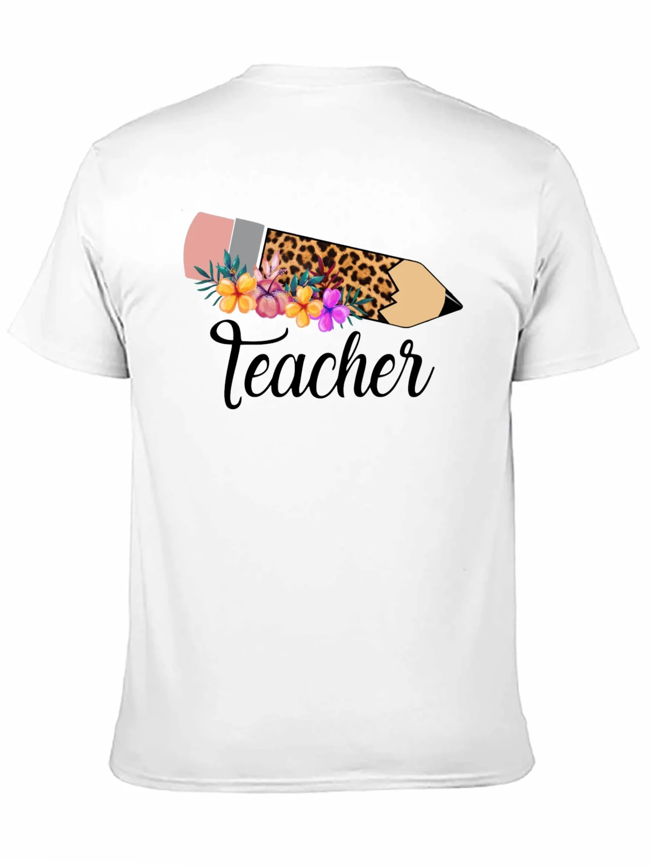 Camiseta Negra Teacher Floral y Leopardo