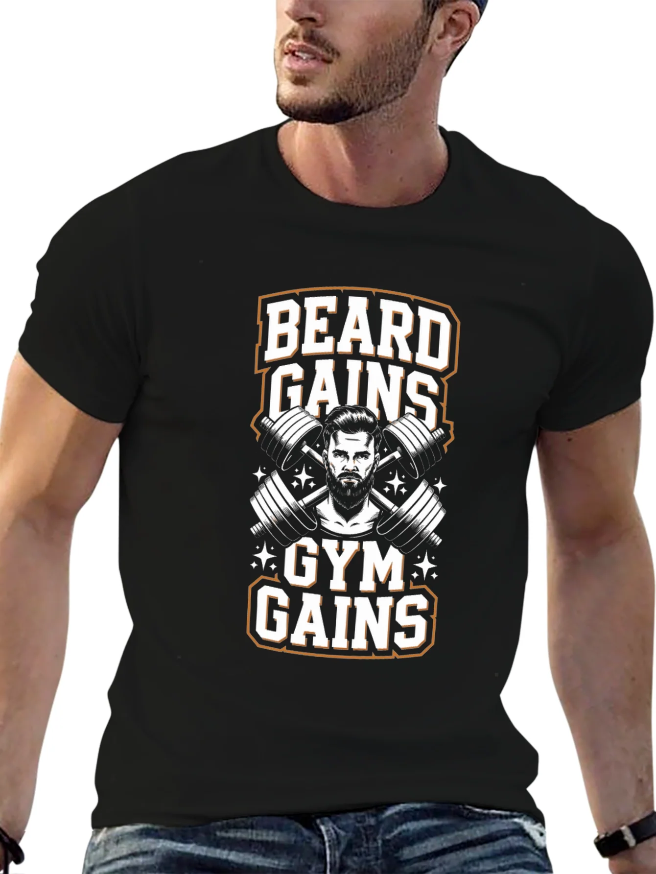 Camiseta Negra: Barba y Ganancias de Gimnasio