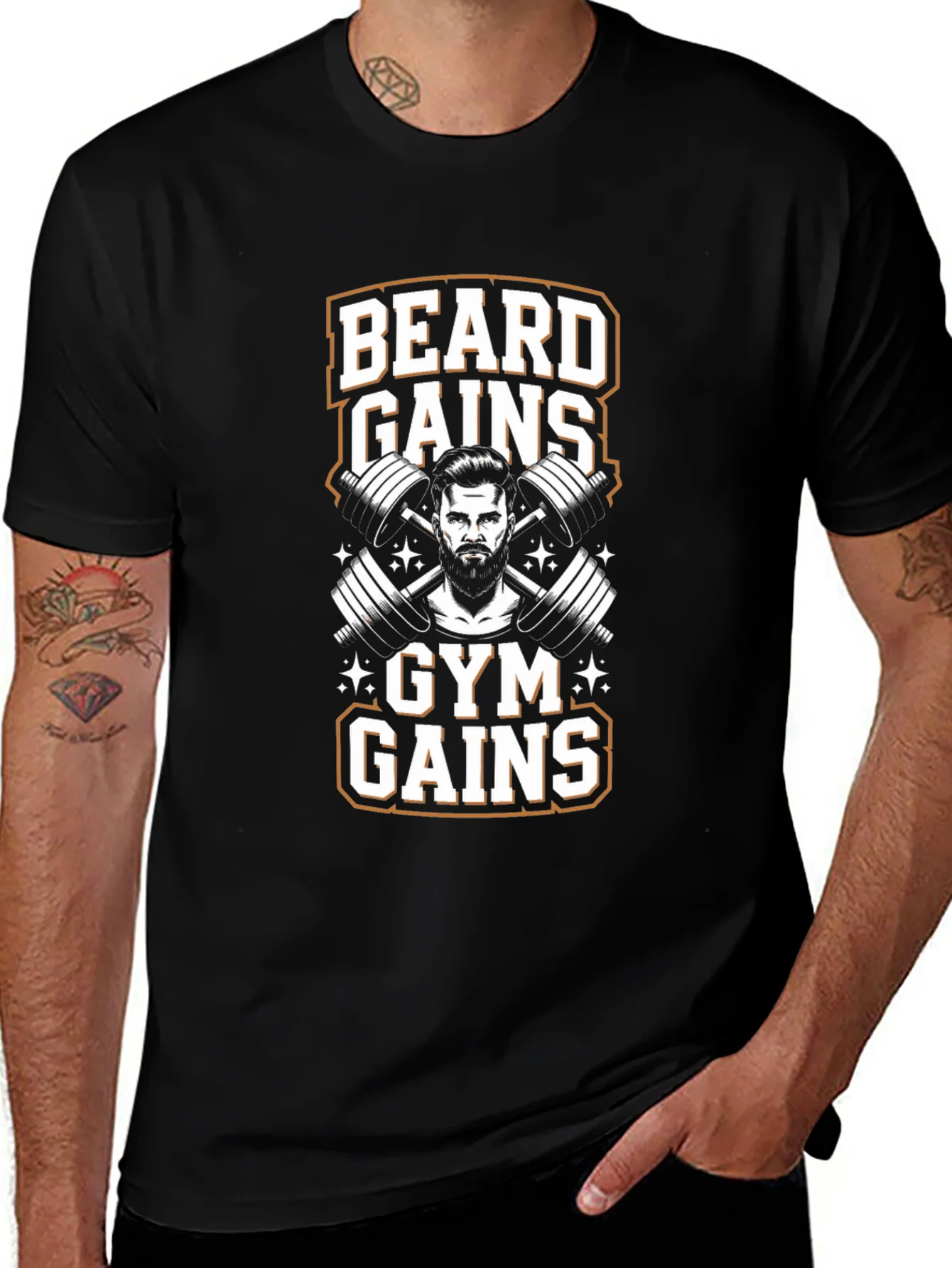 Camiseta Negra: Barba y Ganancias de Gimnasio