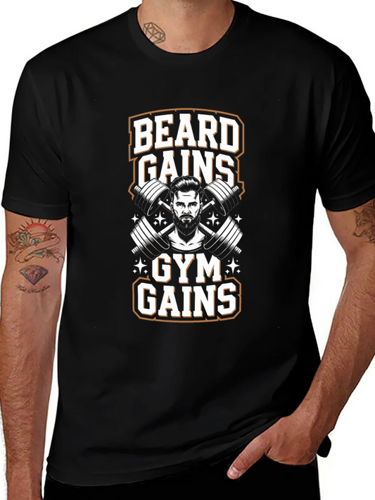 Camiseta Negra: Barba y Ganancias de Gimnasio