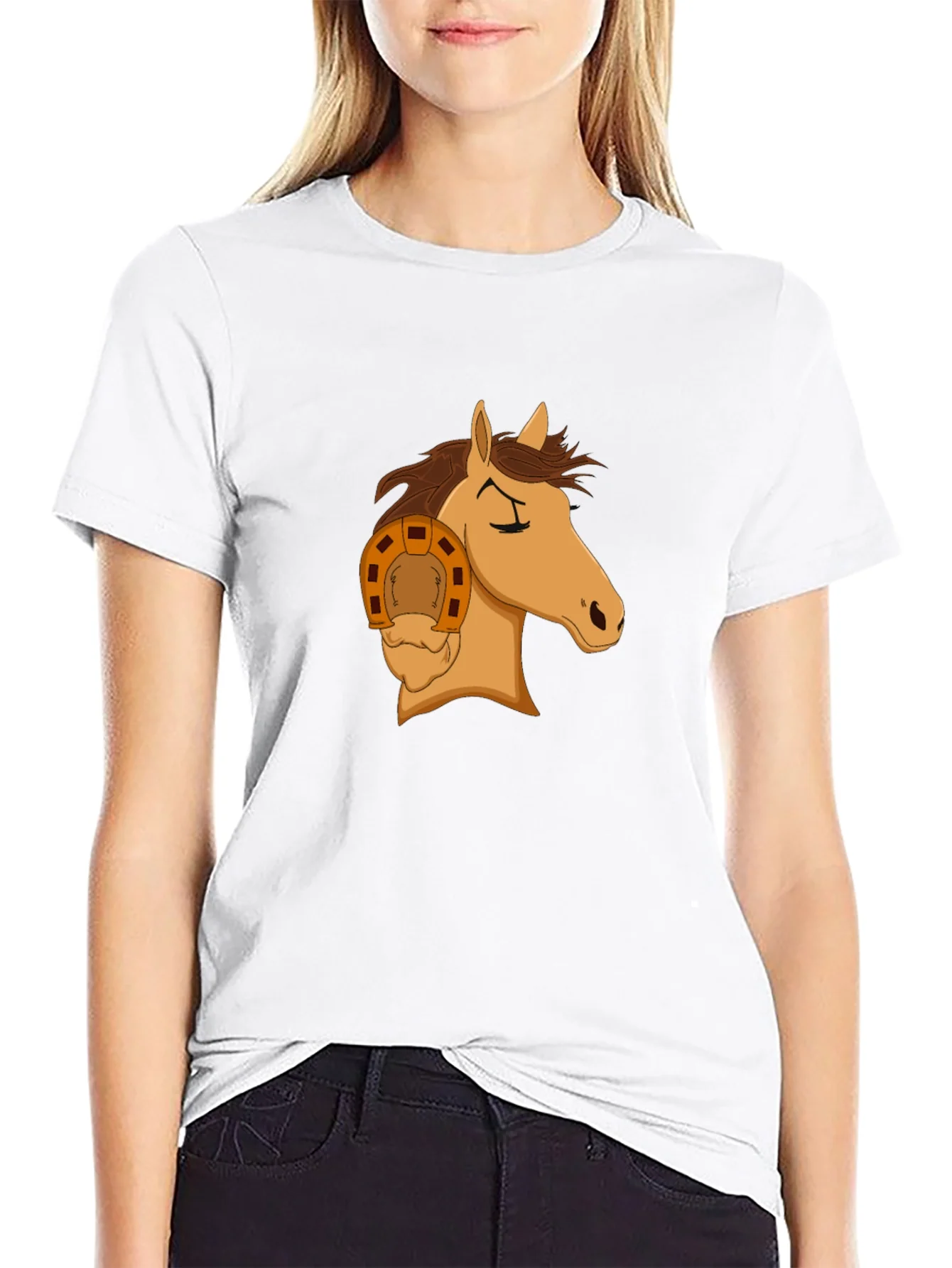 Rebbecca Horse Head with Horseshoe Graphic T-Shirt