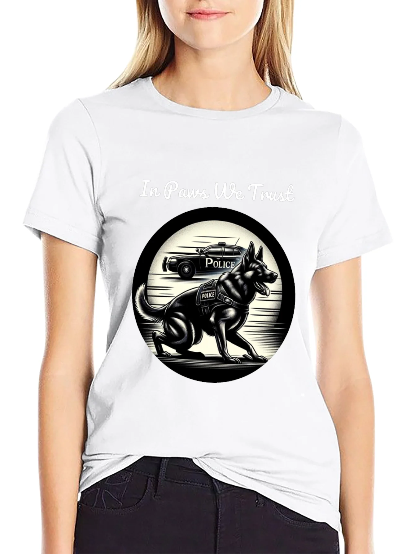 Camiseta Negra In Paws We Trust Polic¨ªa Canina