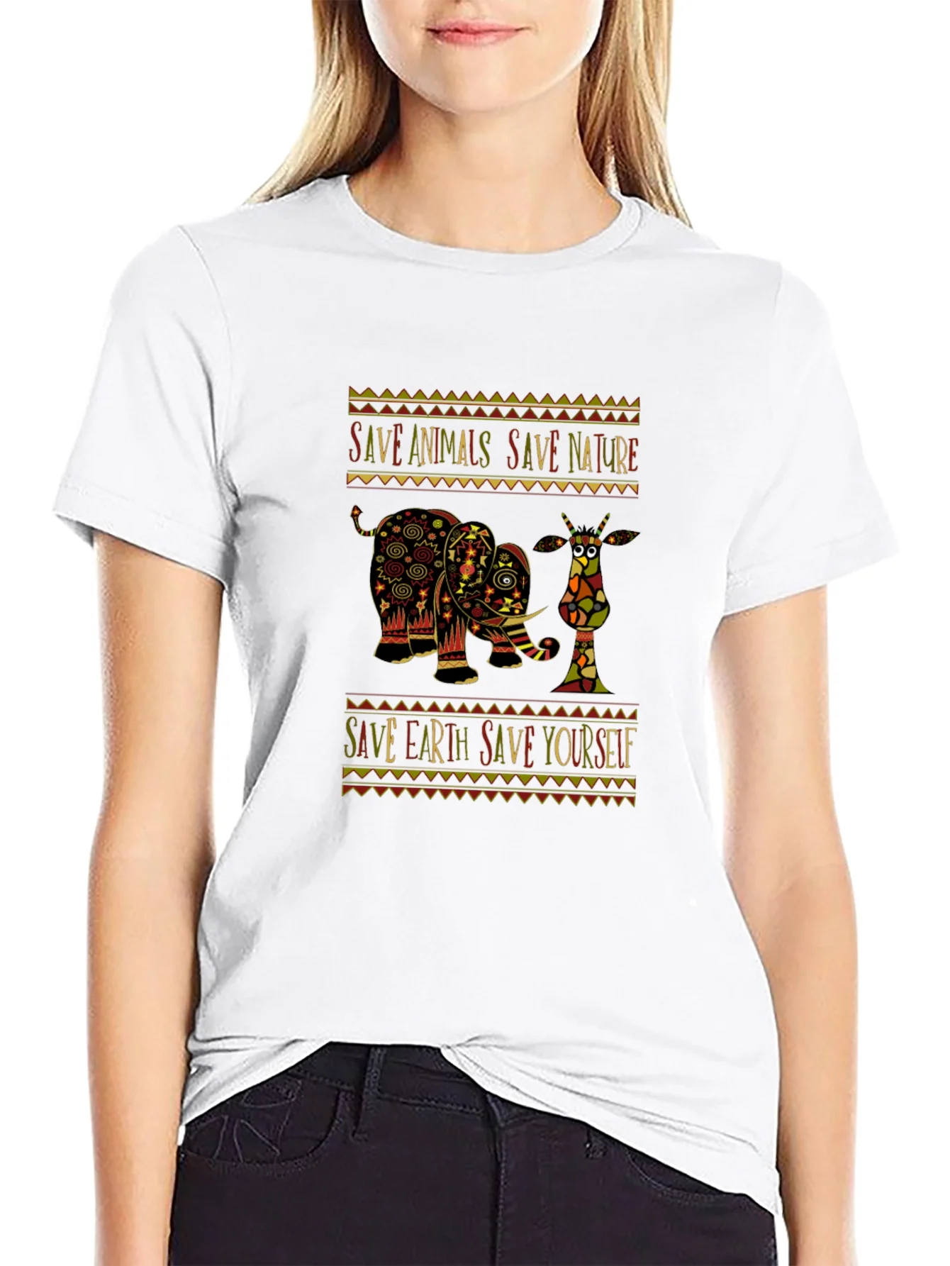 Camiseta Negra con Dise?o de Elefante y Mensaje Ecol¨®gico