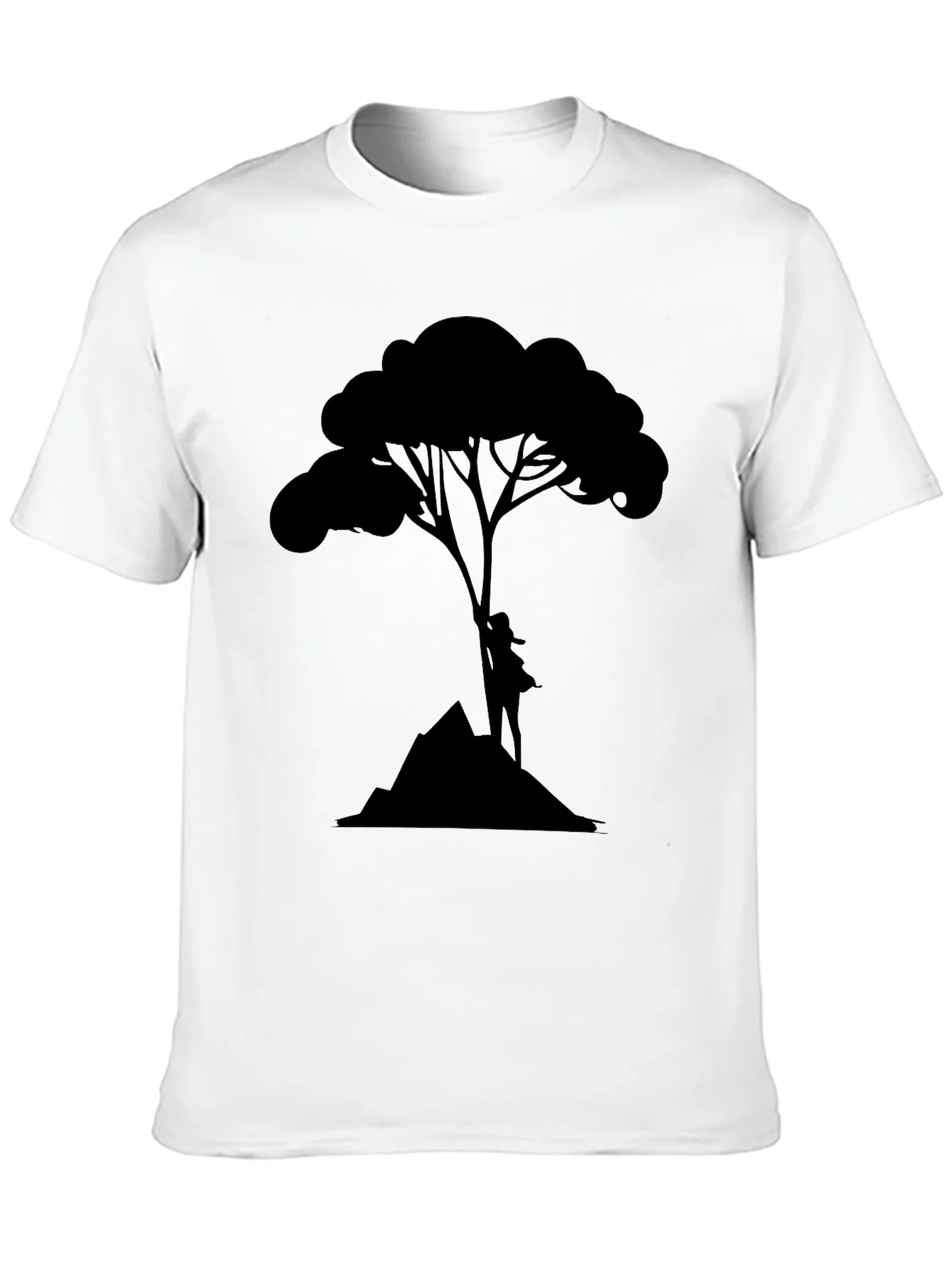 Camiseta Negra con Dise?o de ¨¢rbol y Monta?a