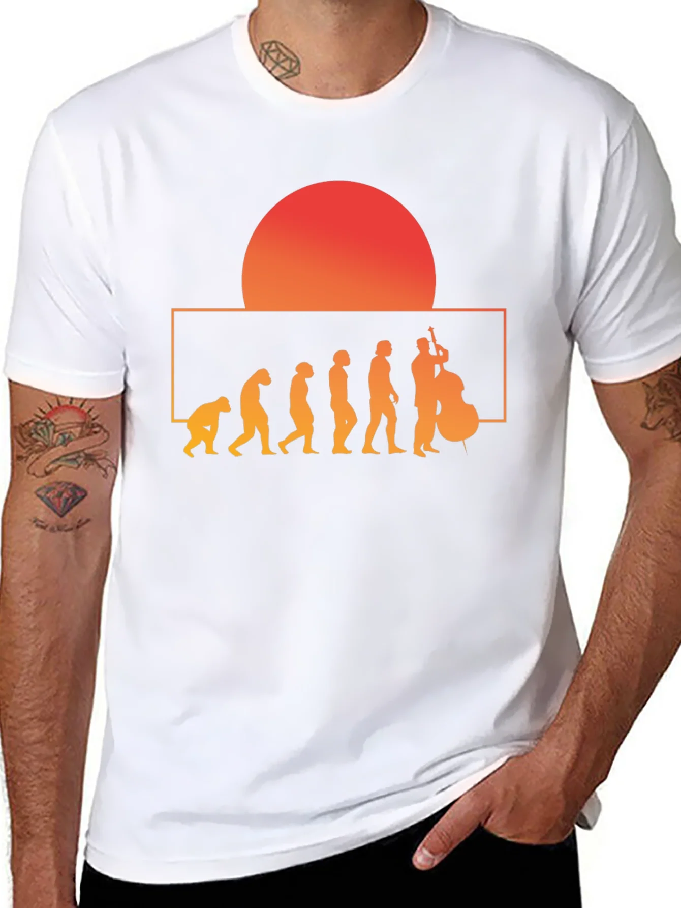 Camiseta Hombre Evoluci¨®n M¨²sico Bajo El¨¦ctrico Atardecer