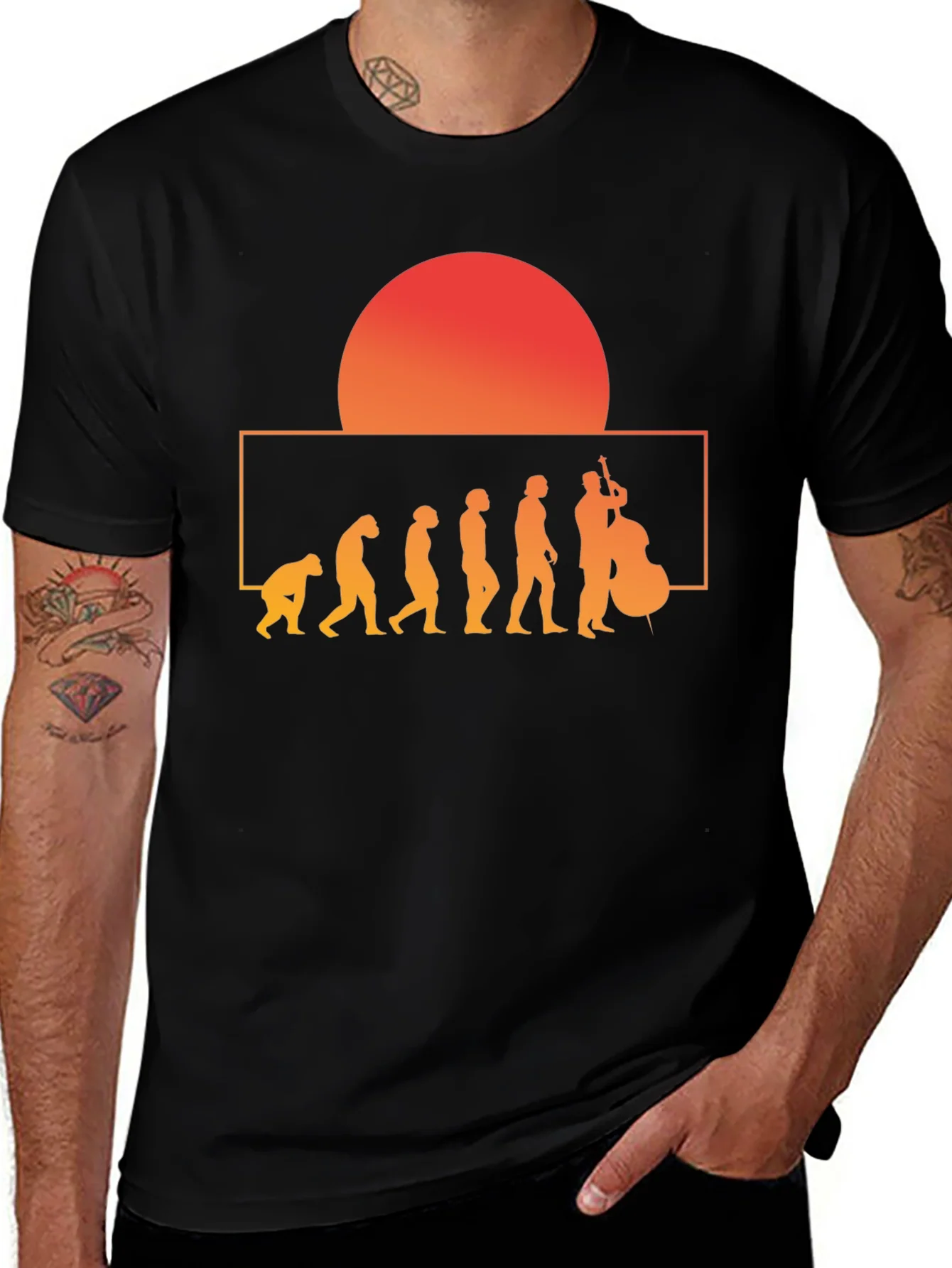 Camiseta Hombre Evoluci¨®n M¨²sico Bajo El¨¦ctrico Atardecer